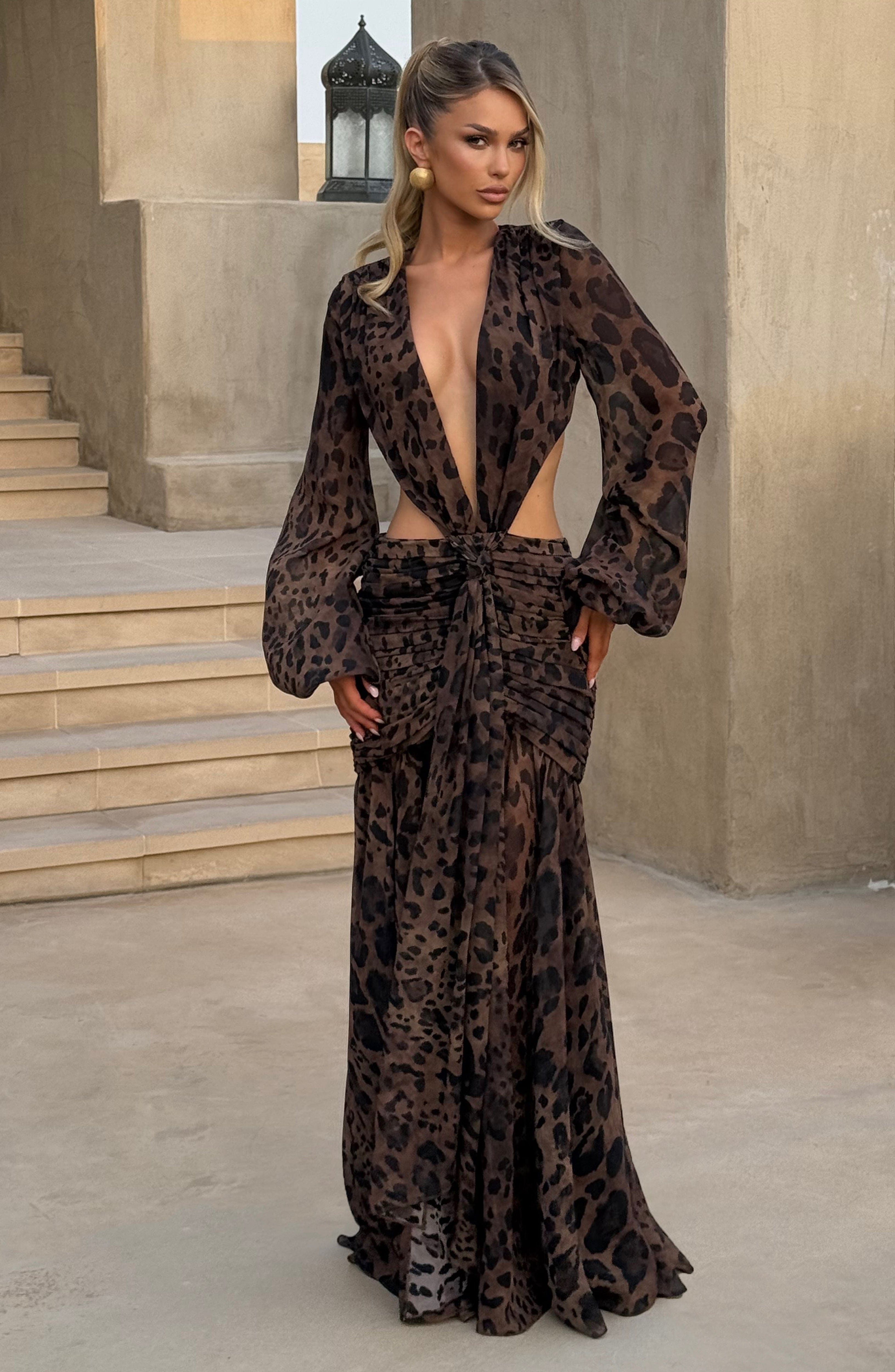 Leopar Desenli Andrina Maxi Elbise