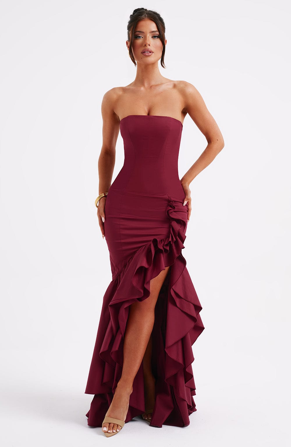 Bordo Angelina Uzun Elbise