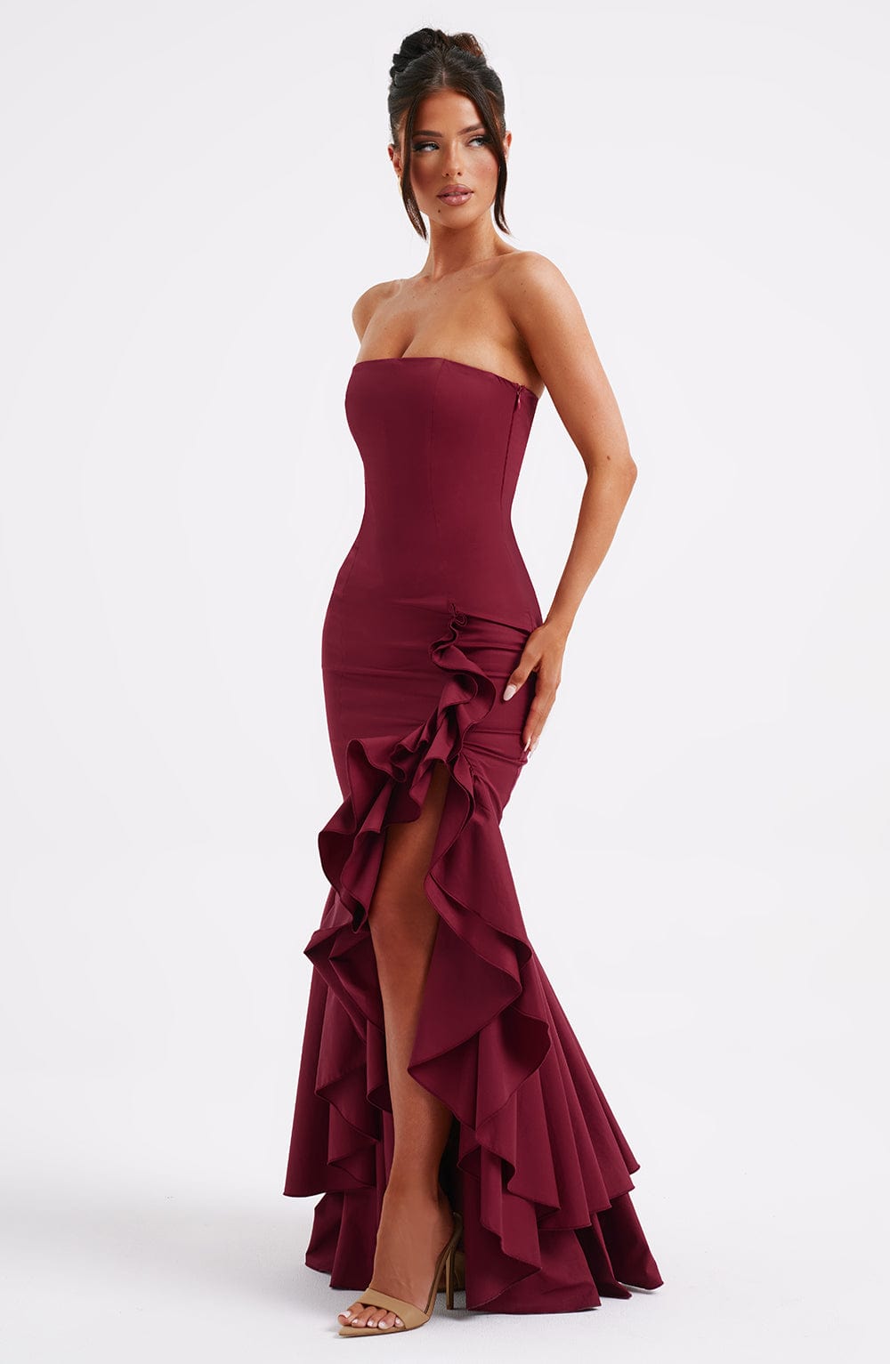 Bordo Angelina Uzun Elbise