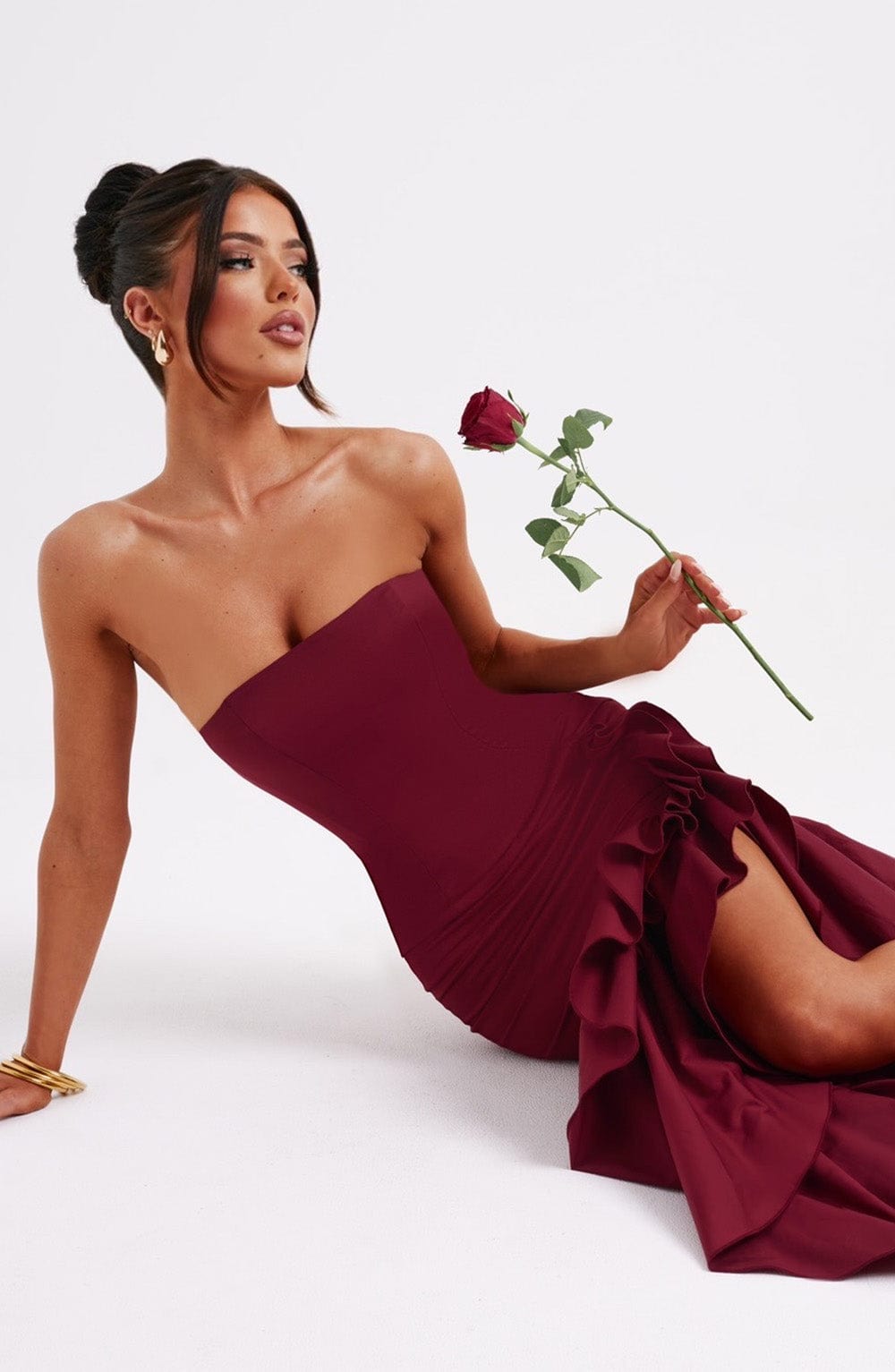 Bordo Angelina Uzun Elbise