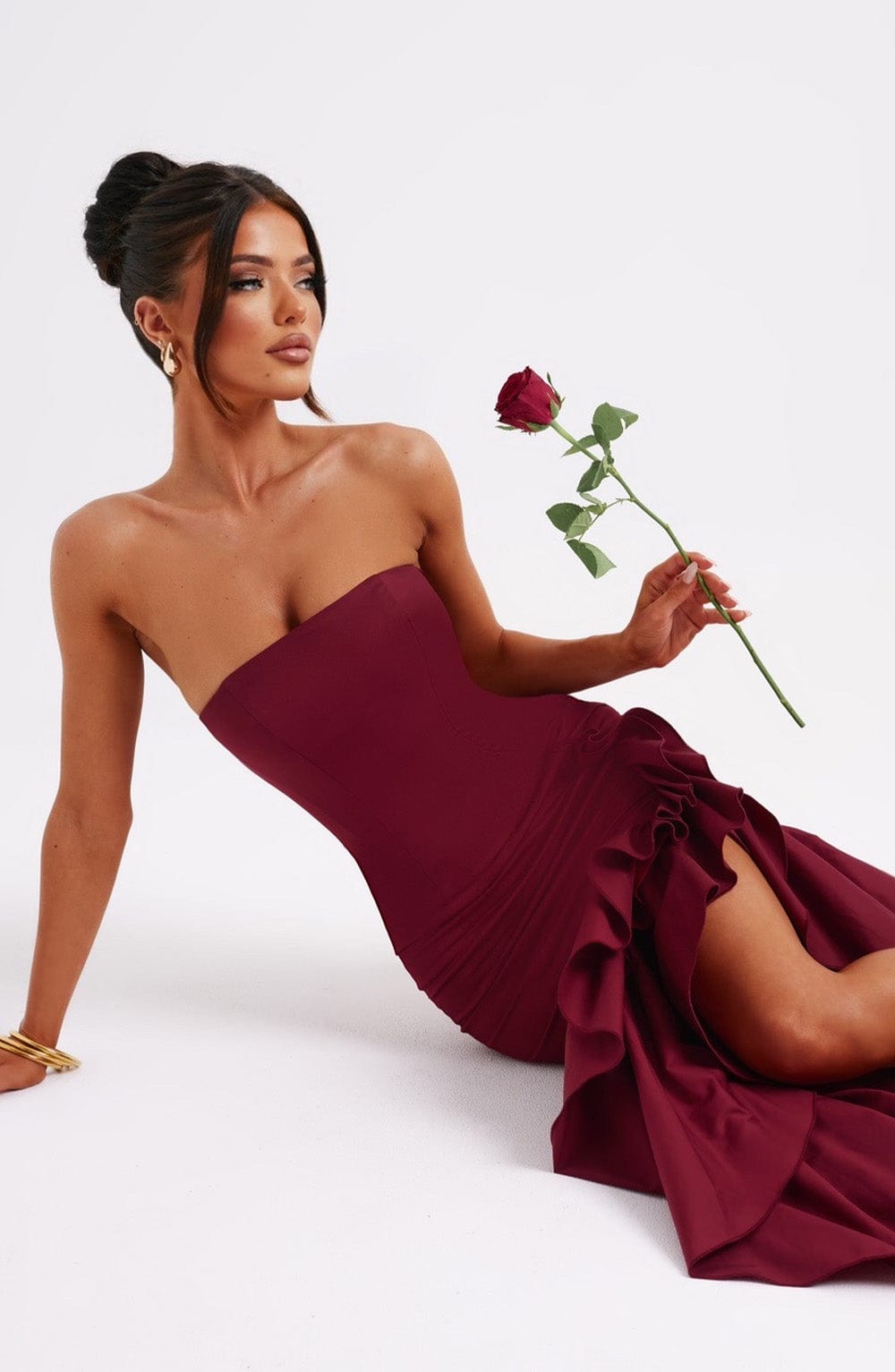 Bordo Angelina Uzun Elbise