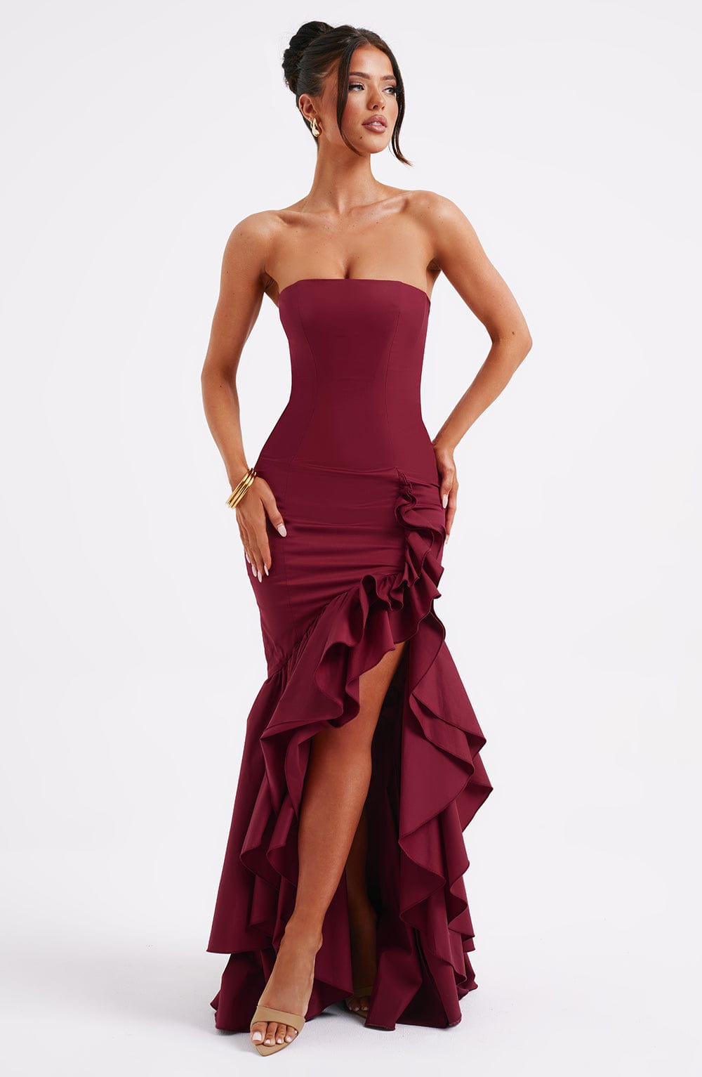 Bordo Angelina Uzun Elbise