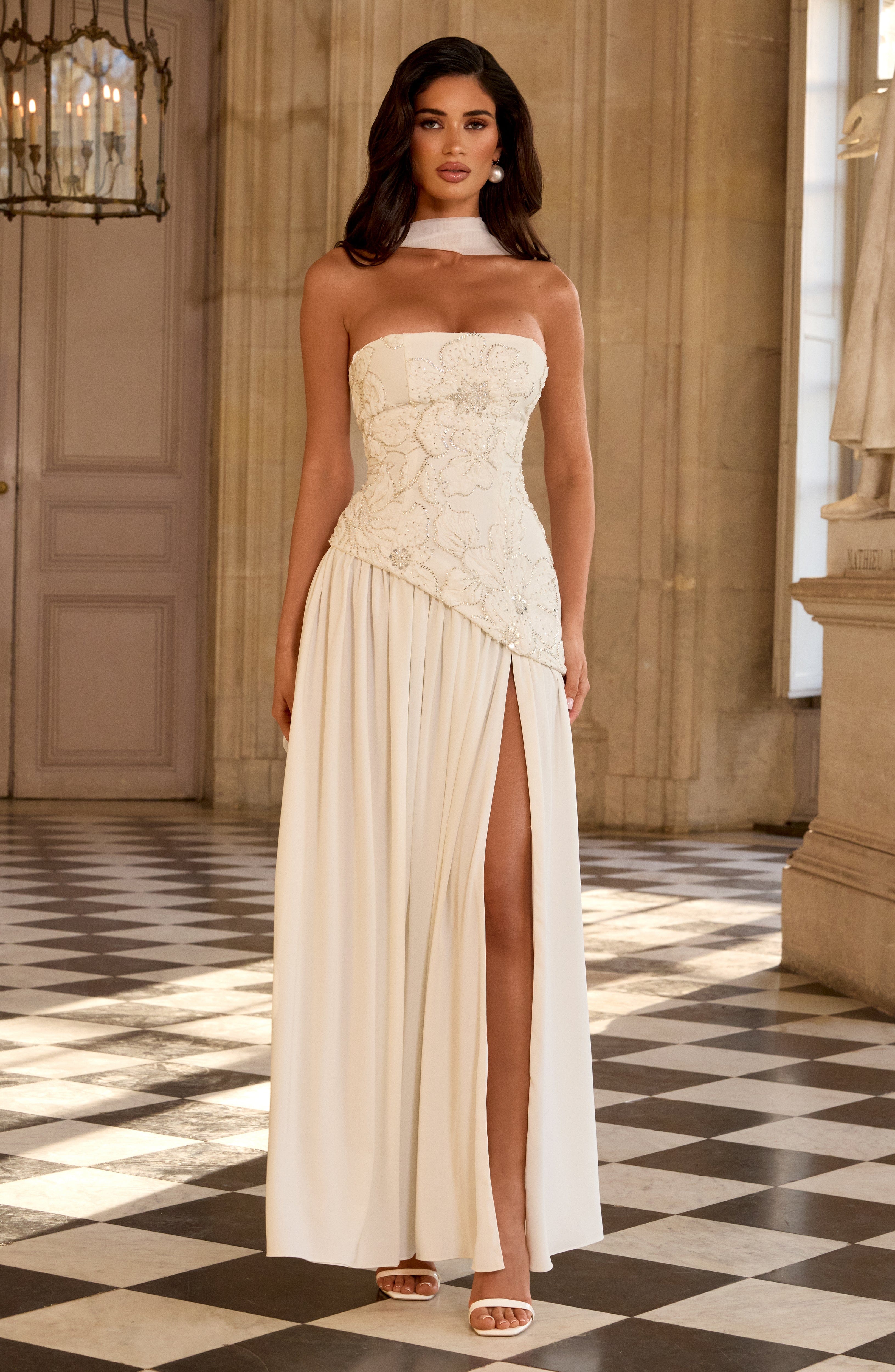 Anneliese Ekru Maxi Elbise