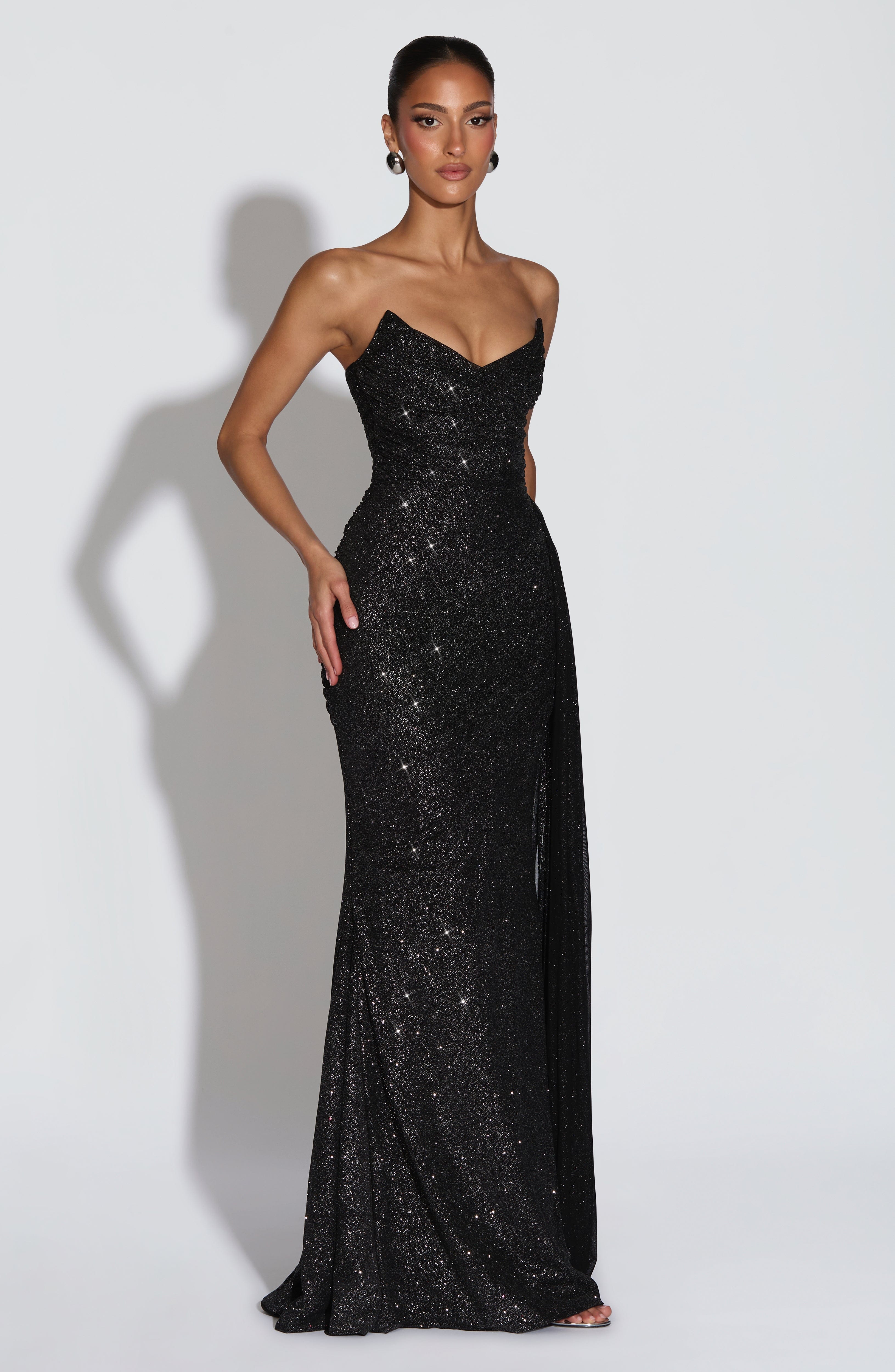 Ashika Maxi Elbise – Işıltılı Siyah