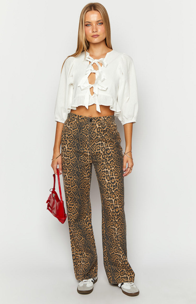 Brunet Leopar Desenli Düz Paça Jean