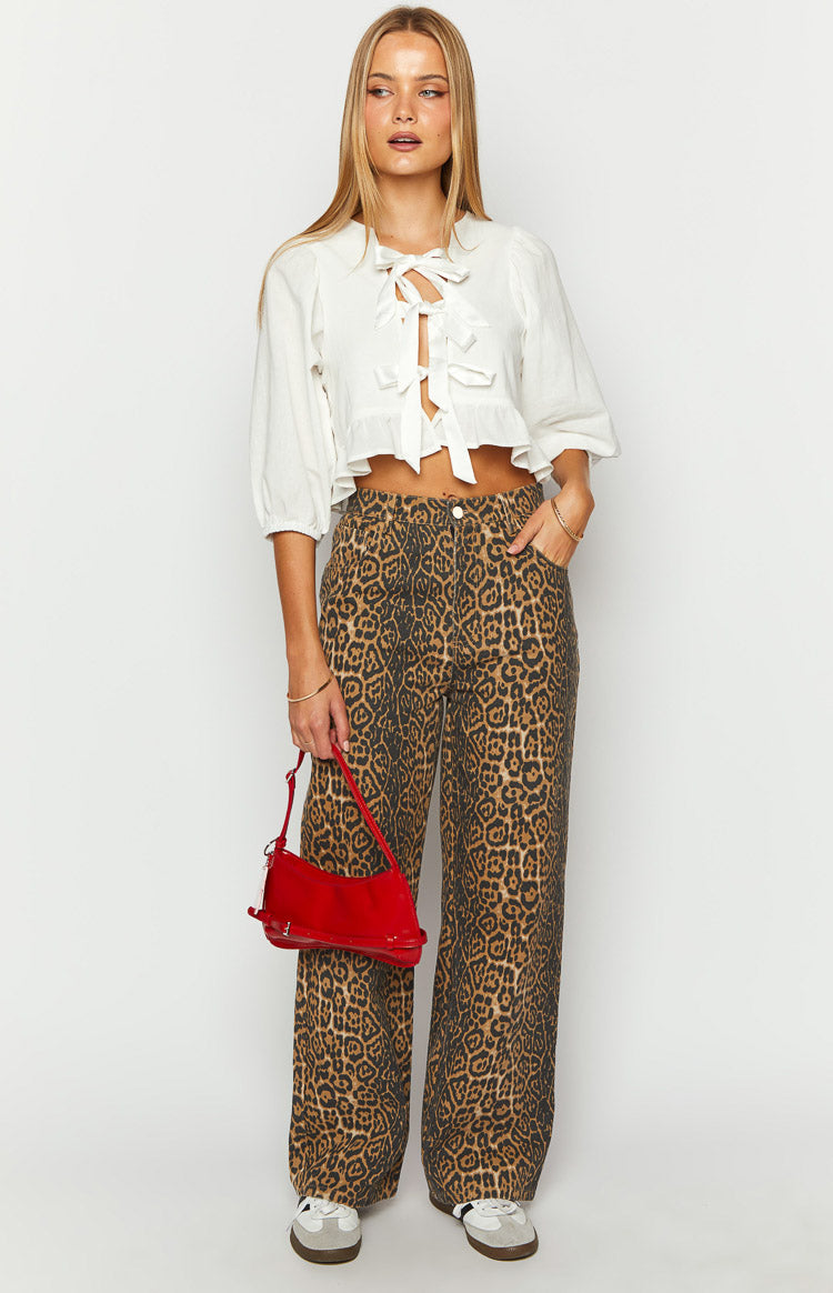 Brunet Leopar Desenli Düz Paça Jean