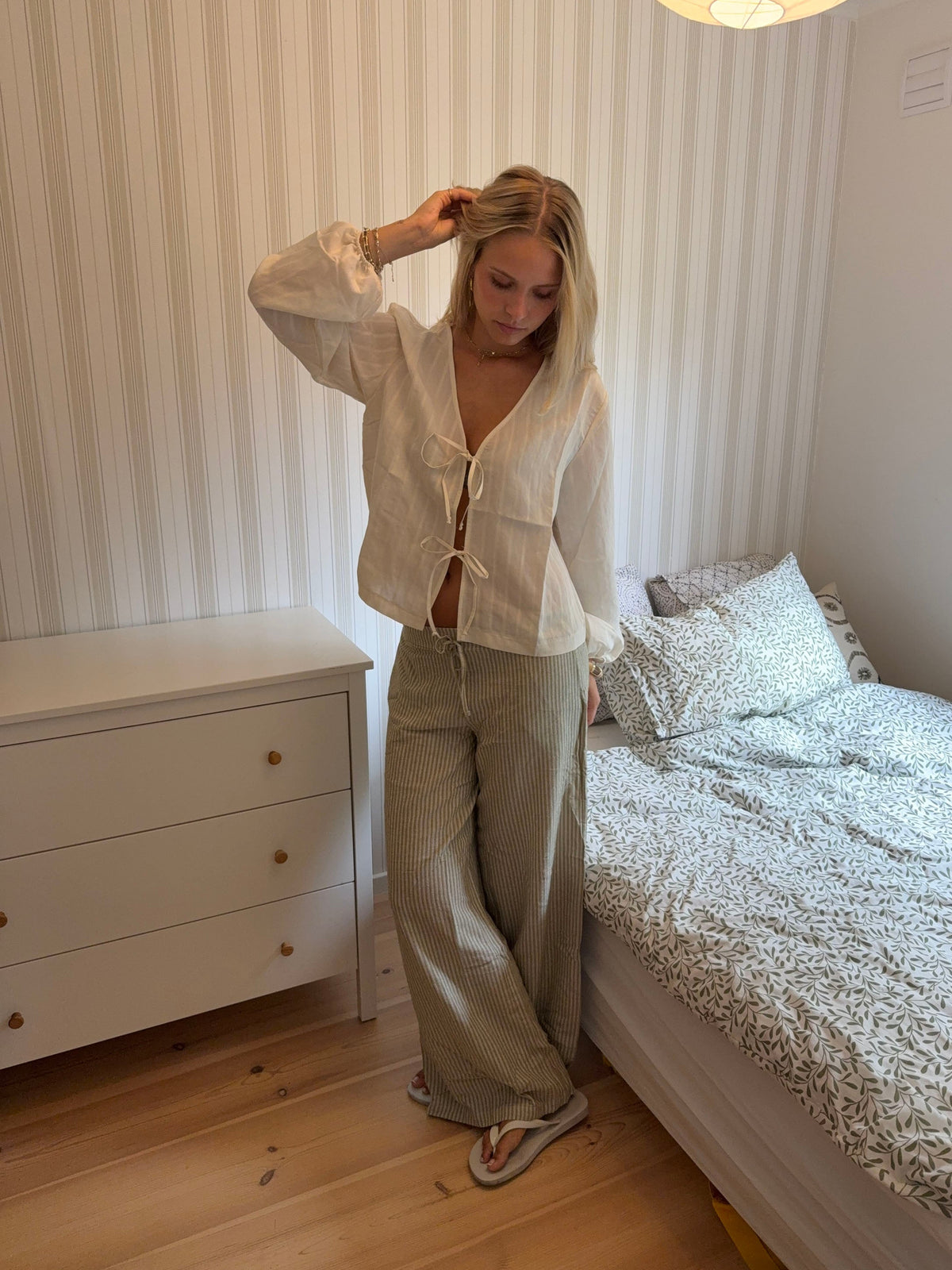 Yeşil/Beyaz Jasmin Çizgili Pantolon