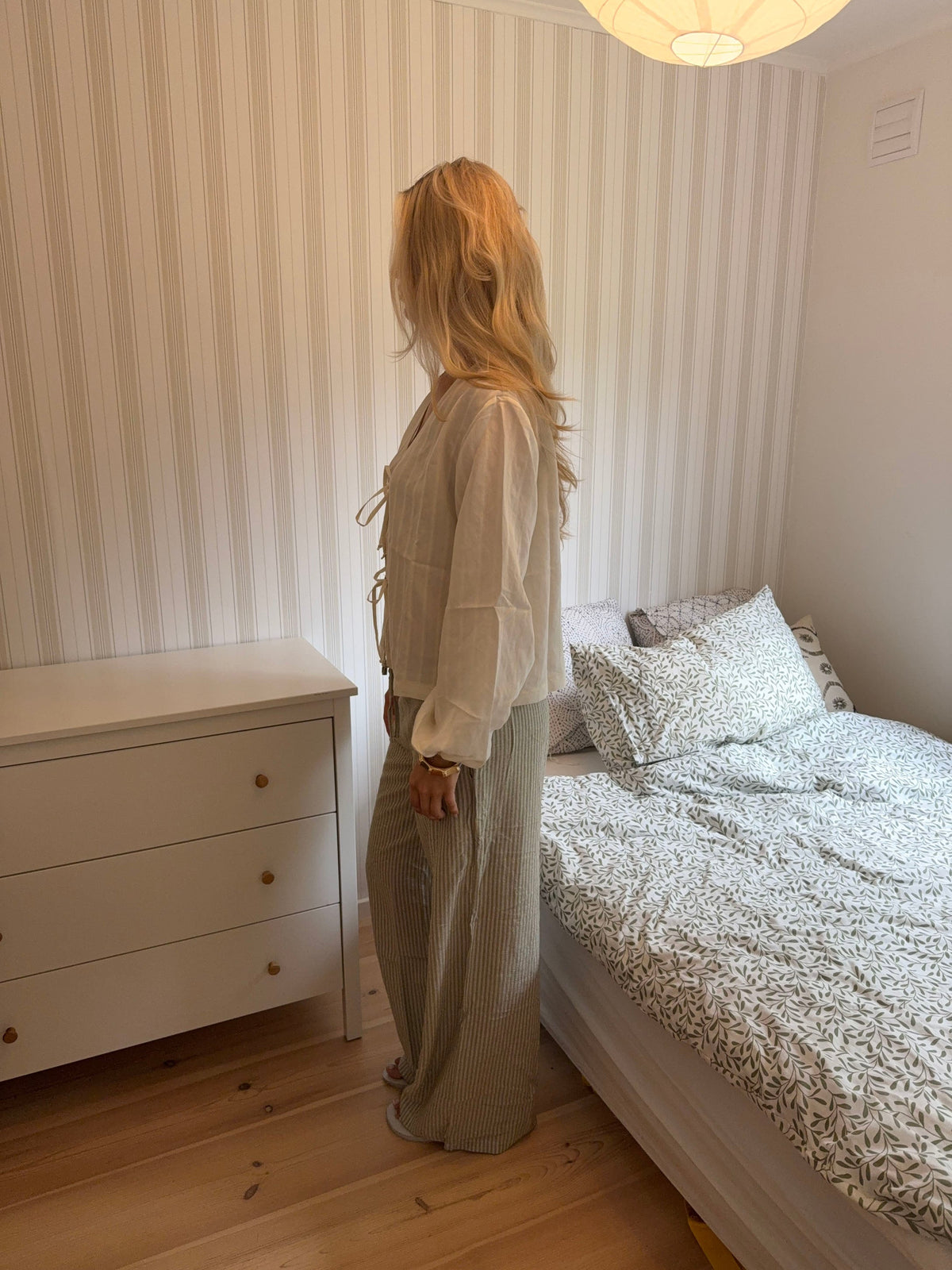 Yeşil/Beyaz Jasmin Çizgili Pantolon