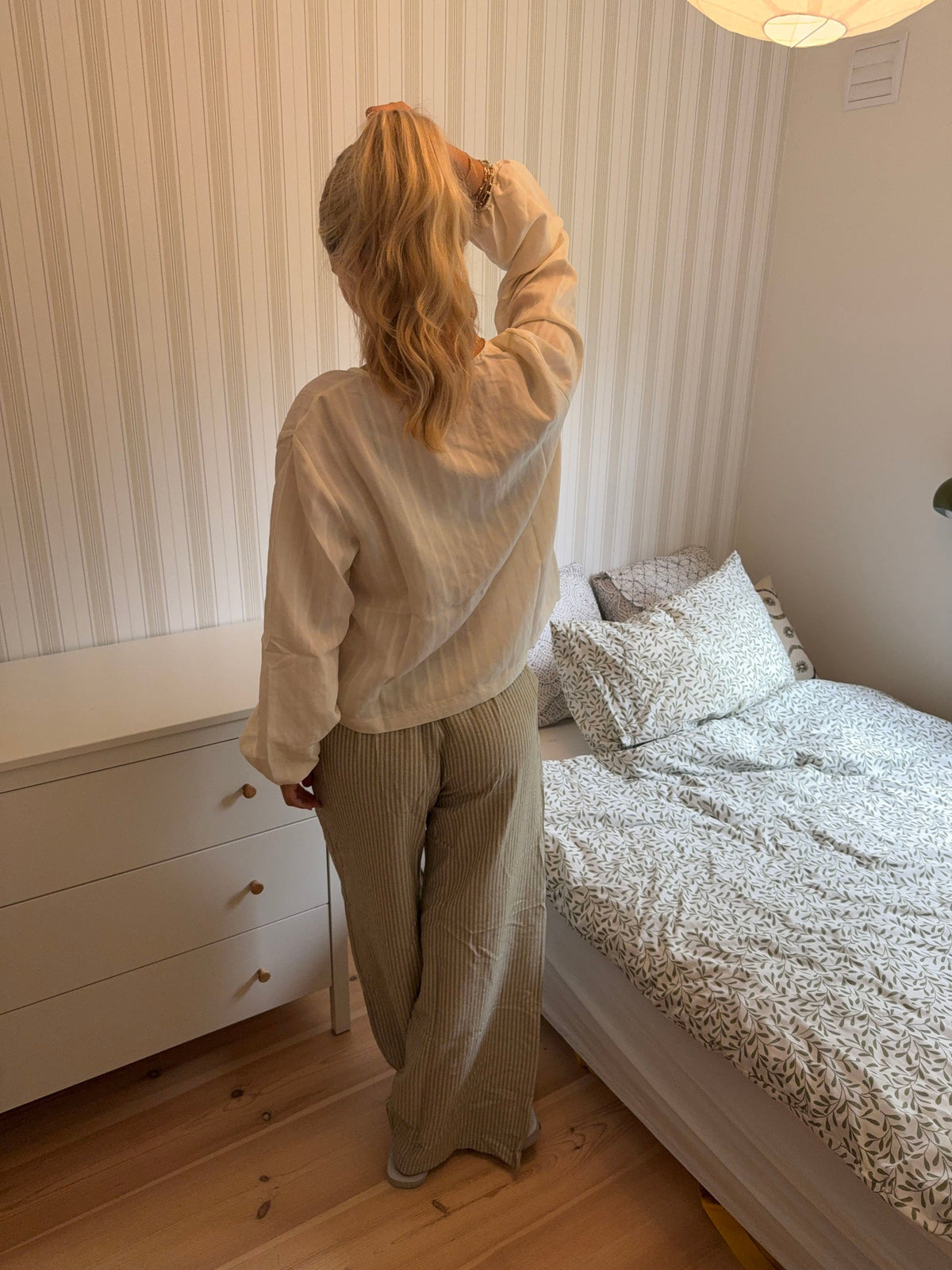 Yeşil/Beyaz Jasmin Çizgili Pantolon