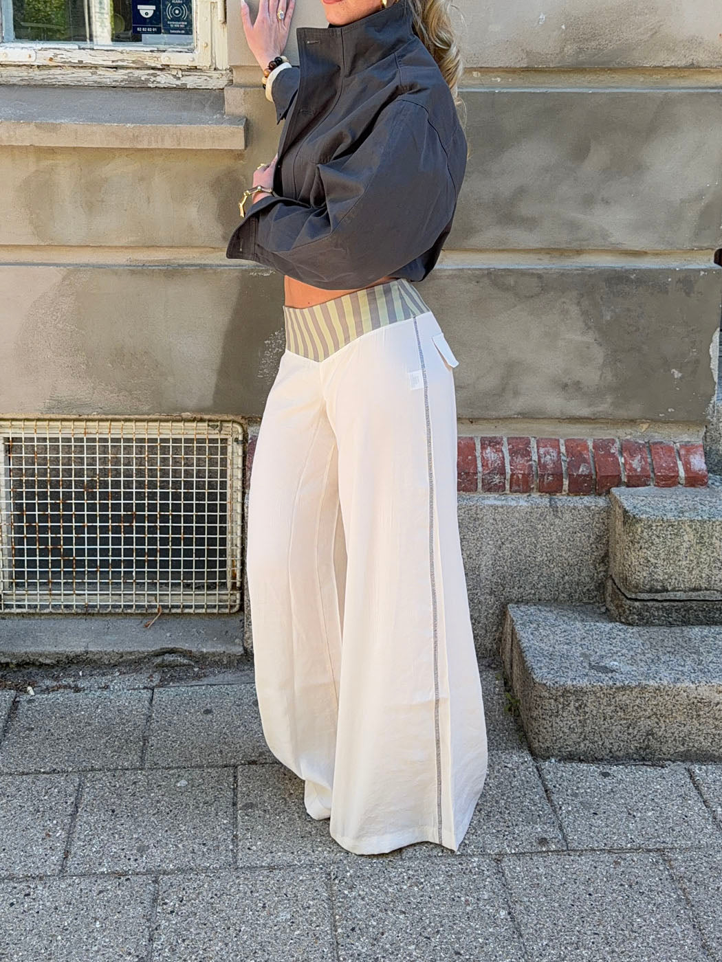 Çizgili Polly Pantolon - Beyaz-Yeşil