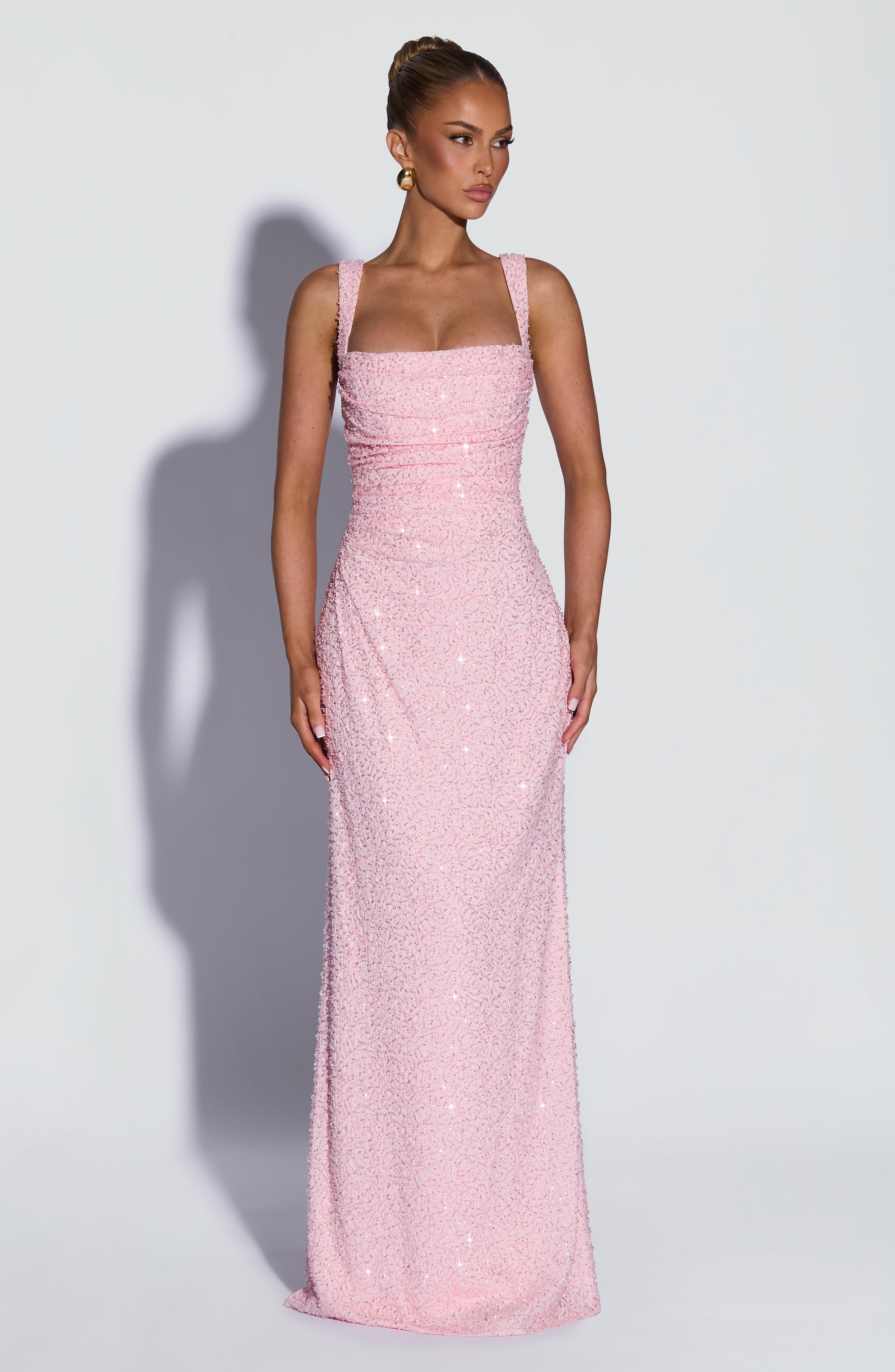 Calanthe Pembe Işıltılı Maxi Elbise
