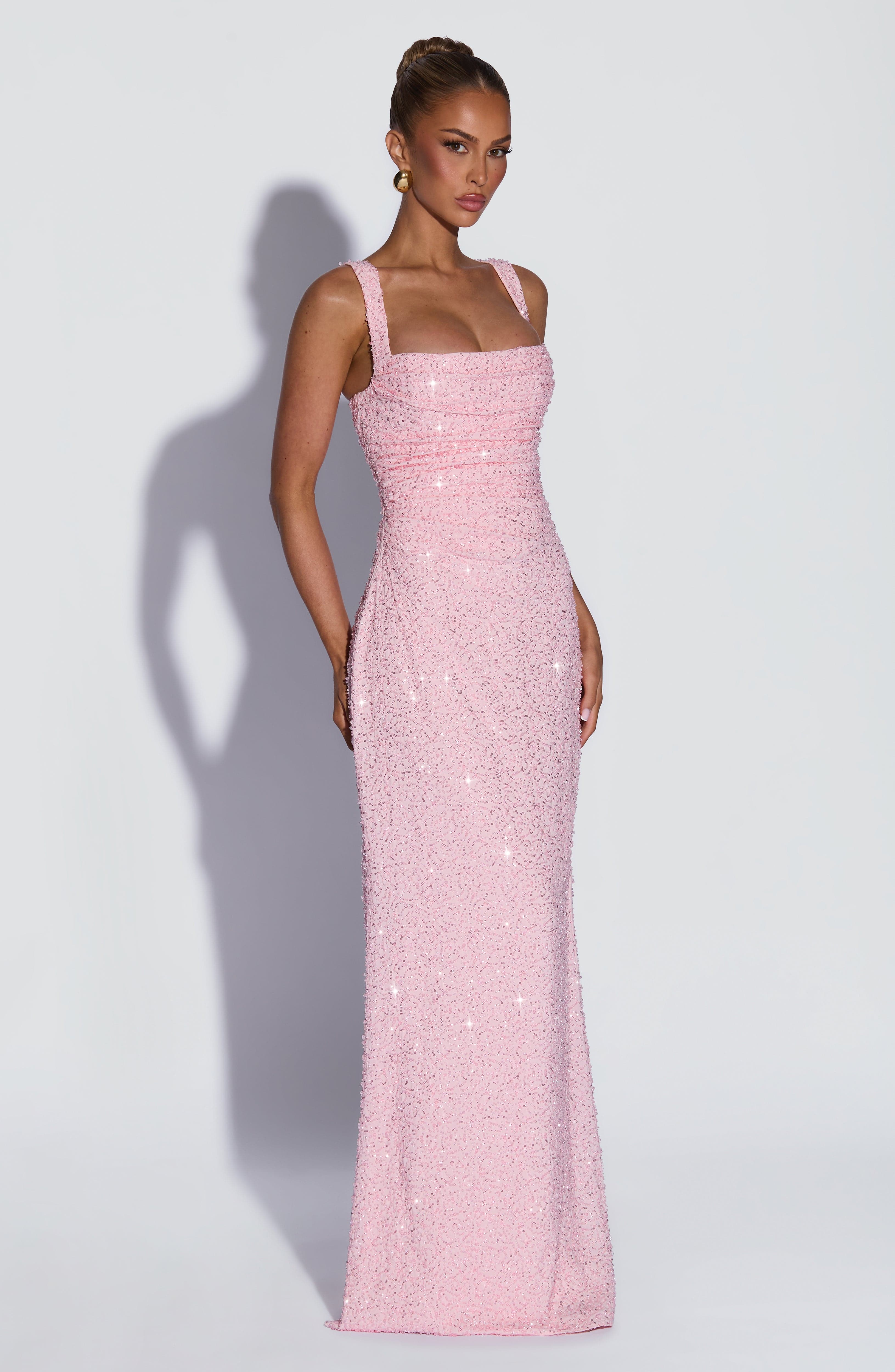 Calanthe Pembe Işıltılı Maxi Elbise