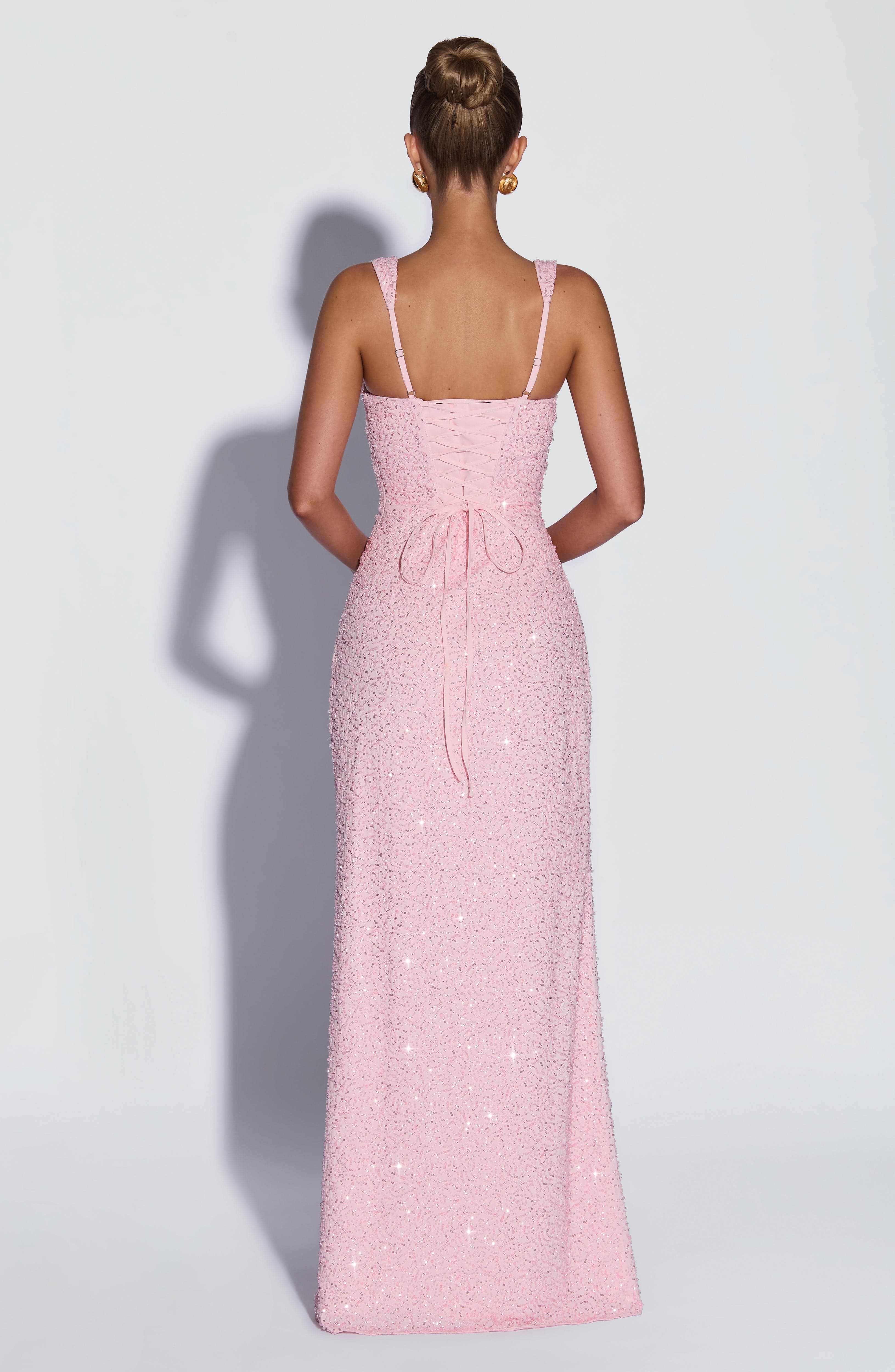 Calanthe Pembe Işıltılı Maxi Elbise