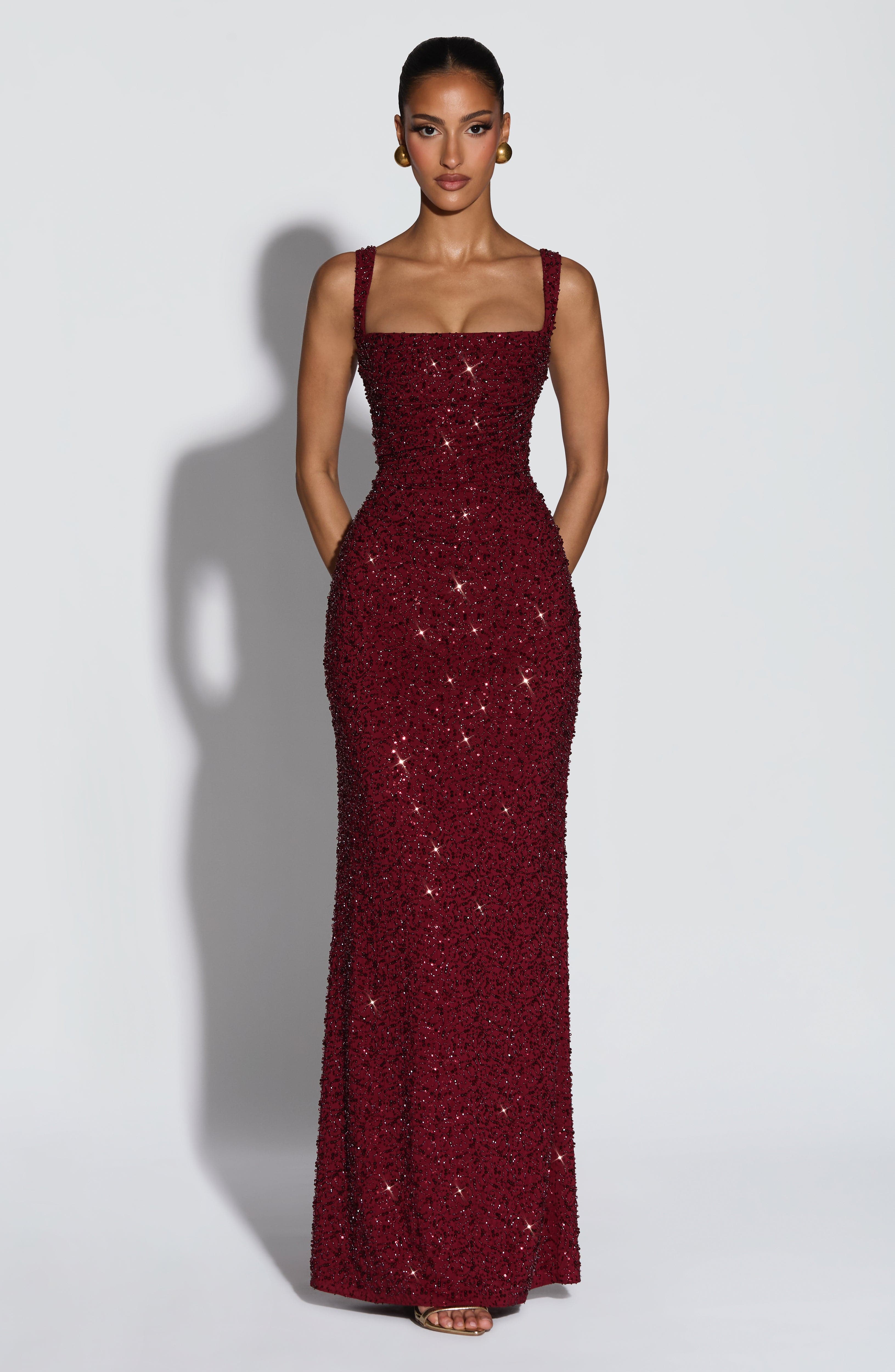 Calanthe Bordo Maxi Elbise