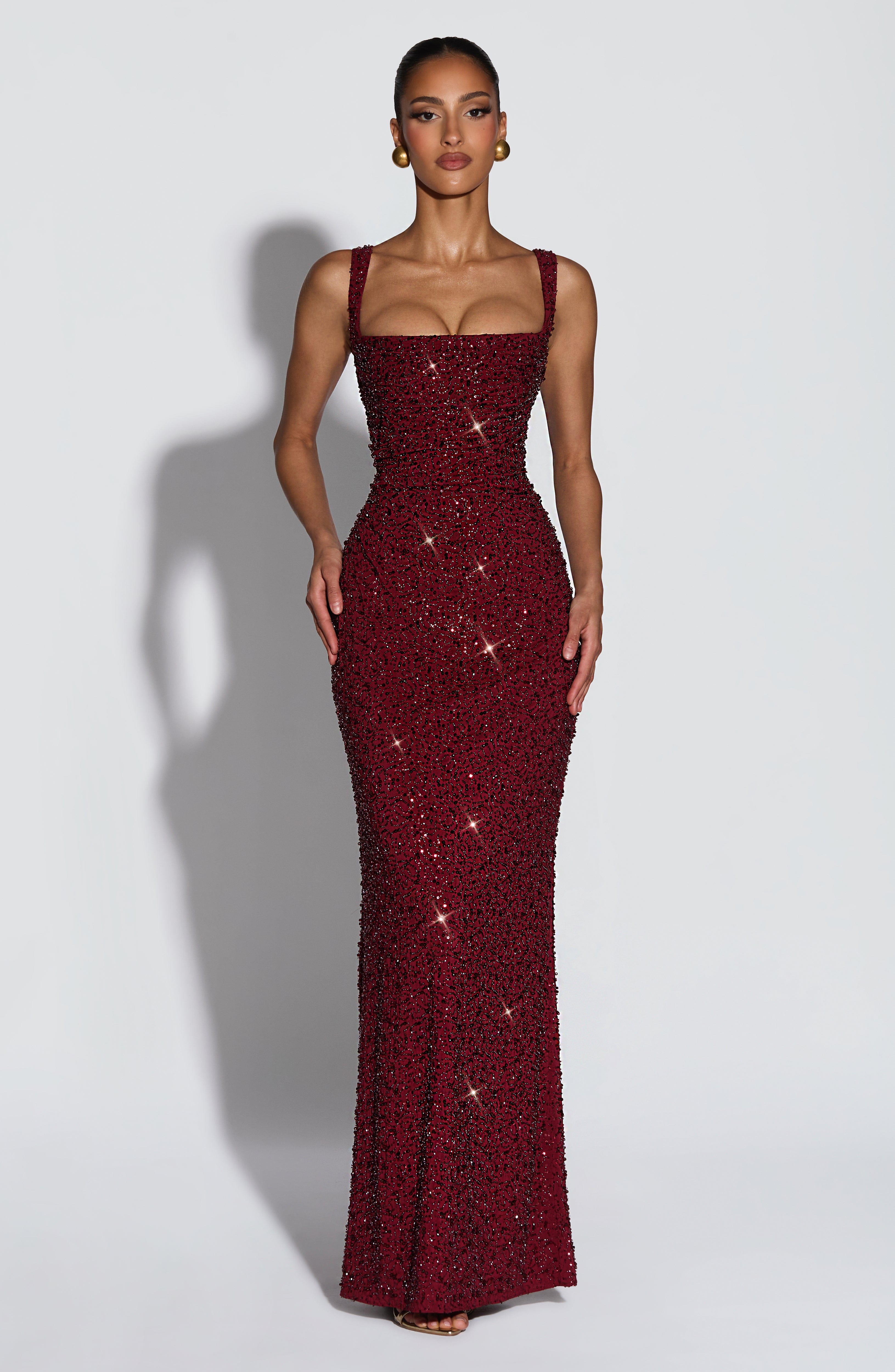 Calanthe Bordo Maxi Elbise