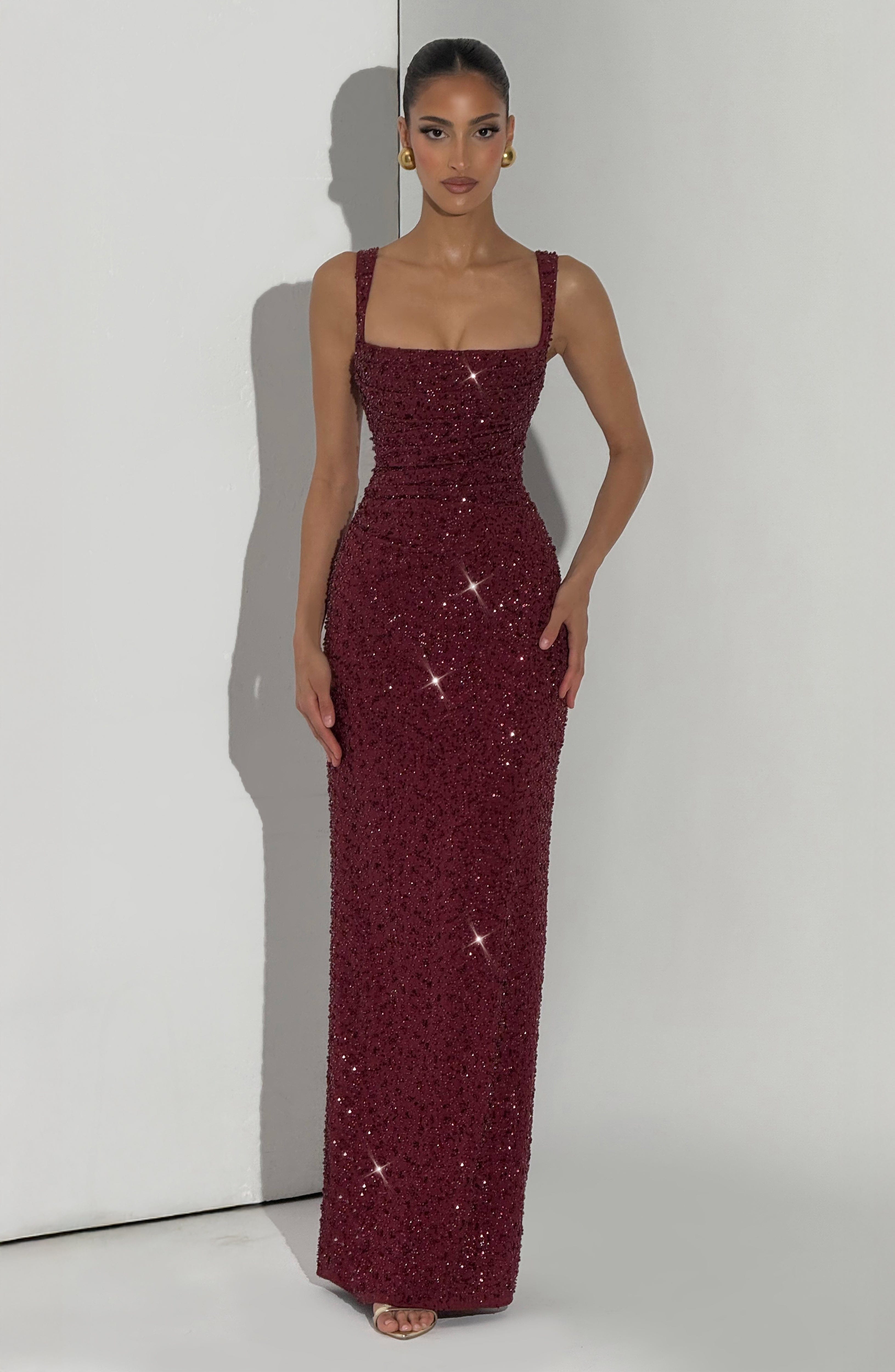 Calanthe Bordo Maxi Elbise