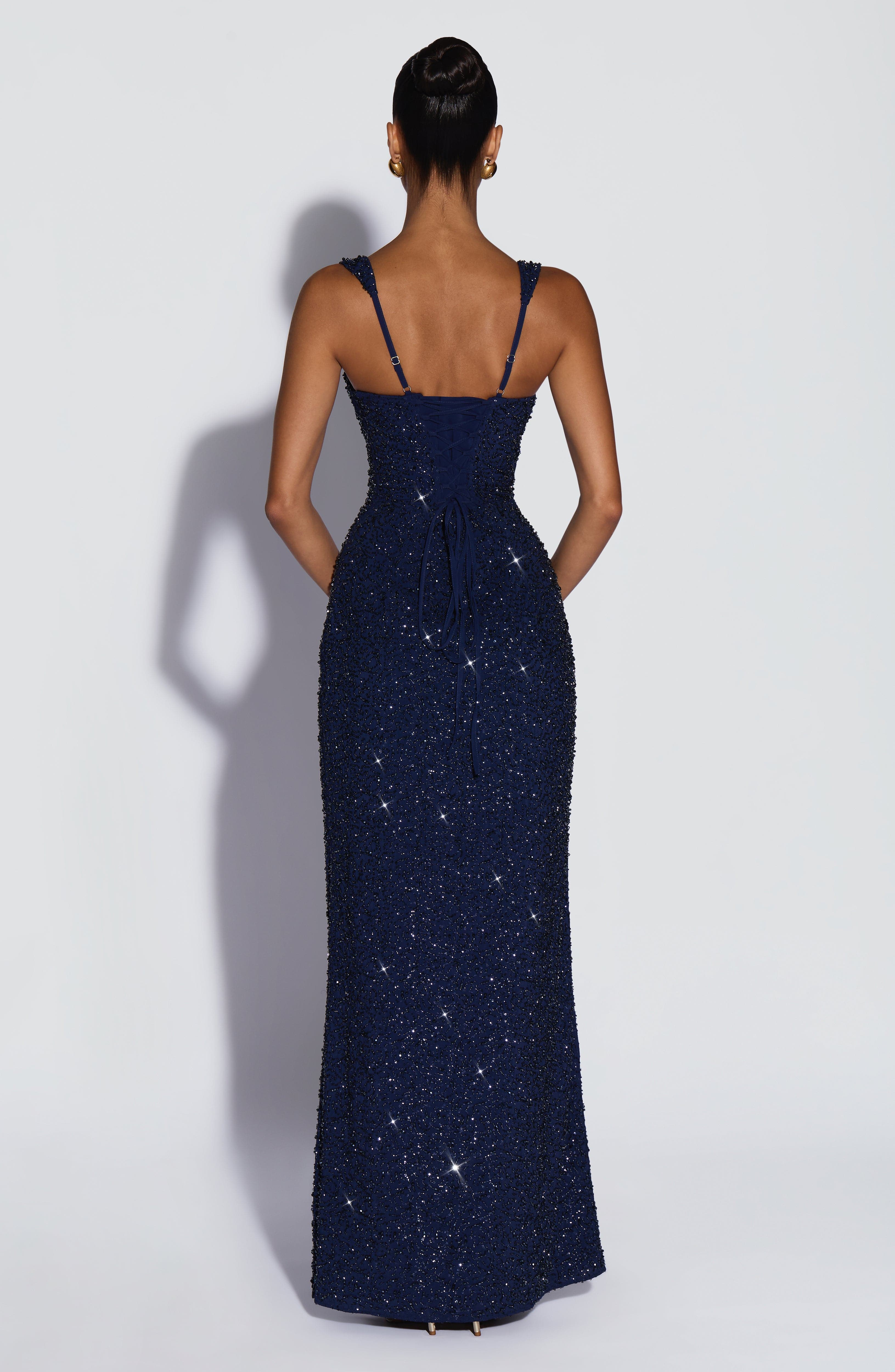 Calanthe Lacivert Maxi Elbise