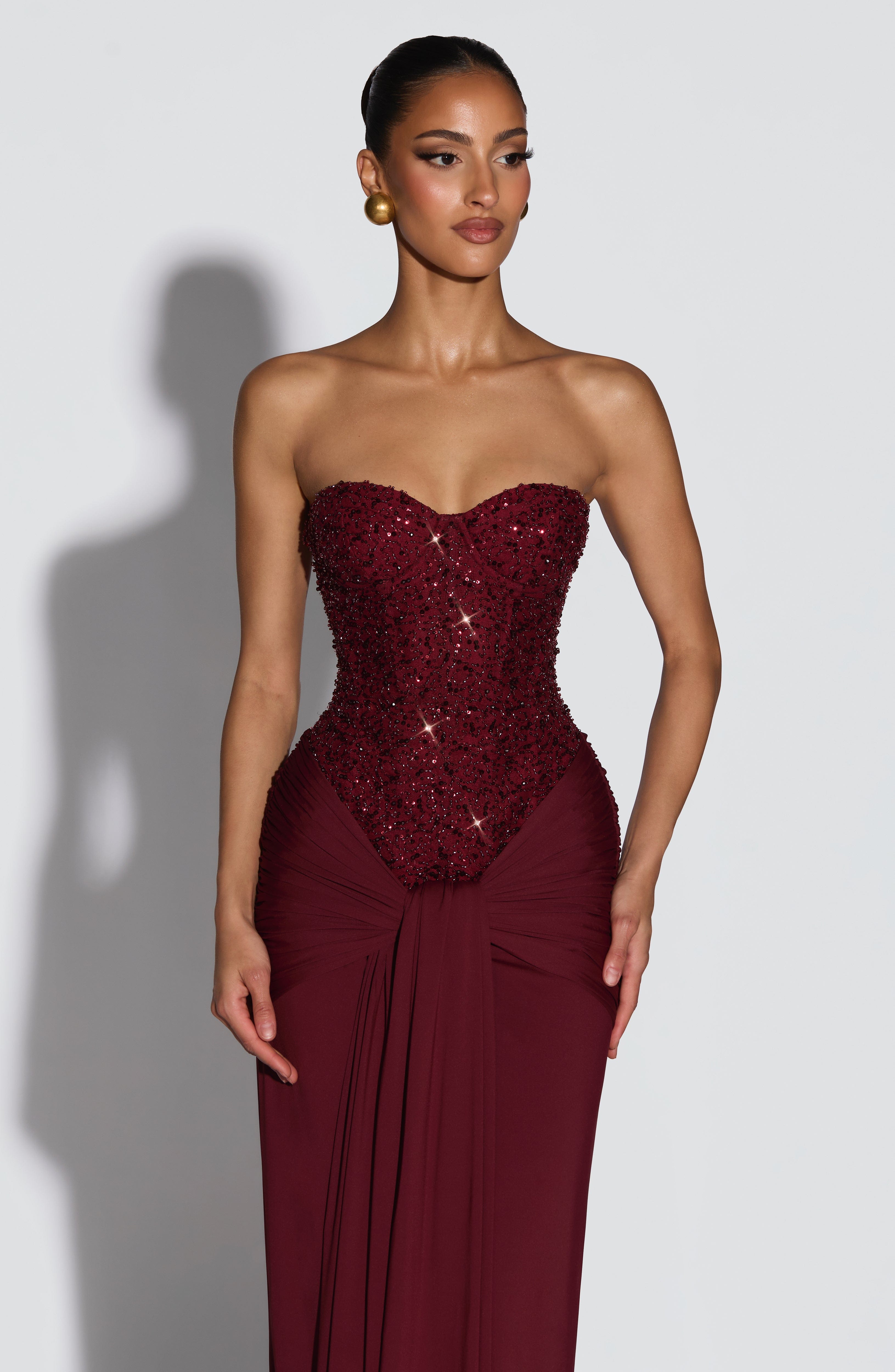 Carina Bordo Maxi Elbise