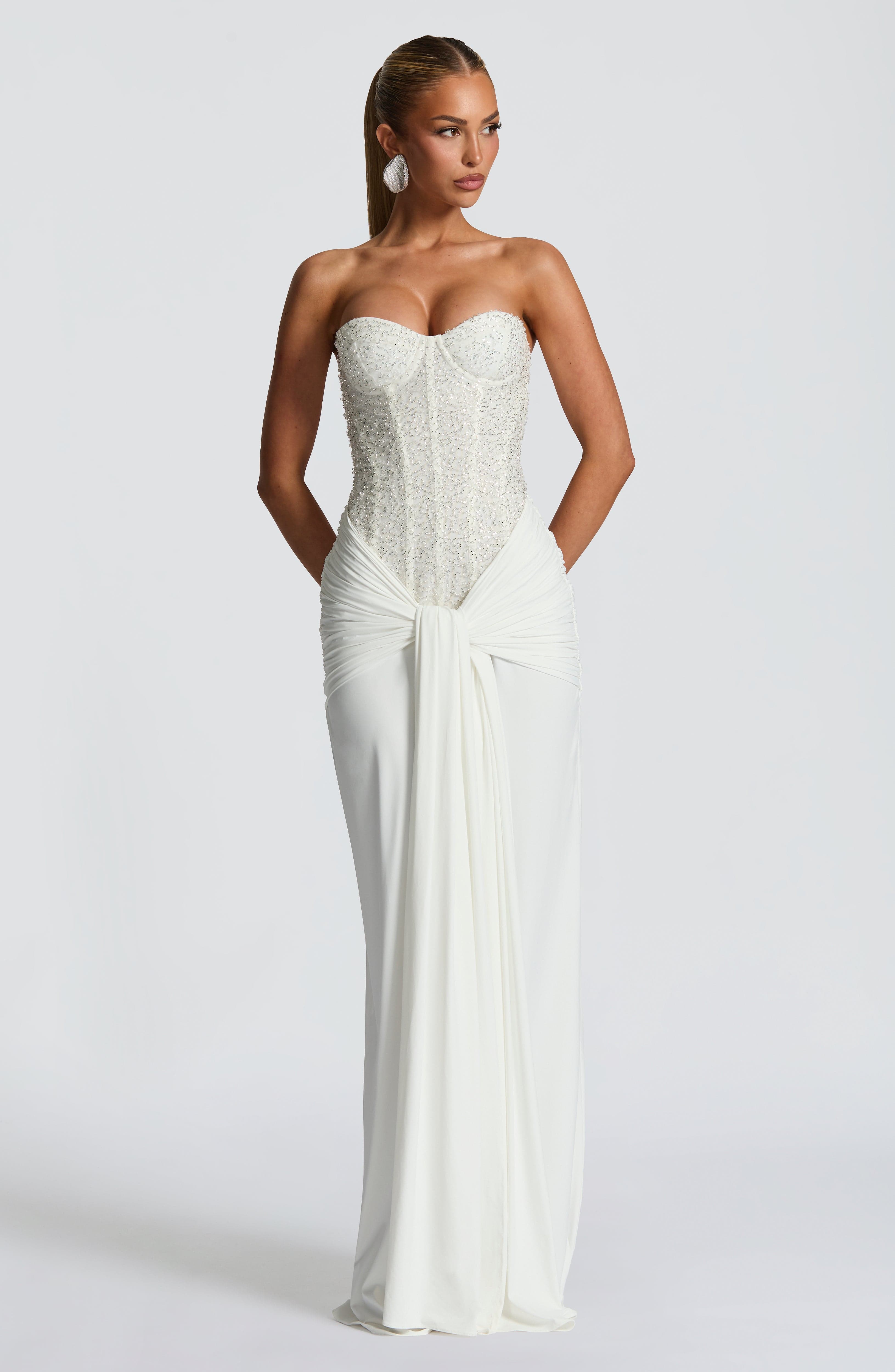 Carina Maxi Ekru Elbise