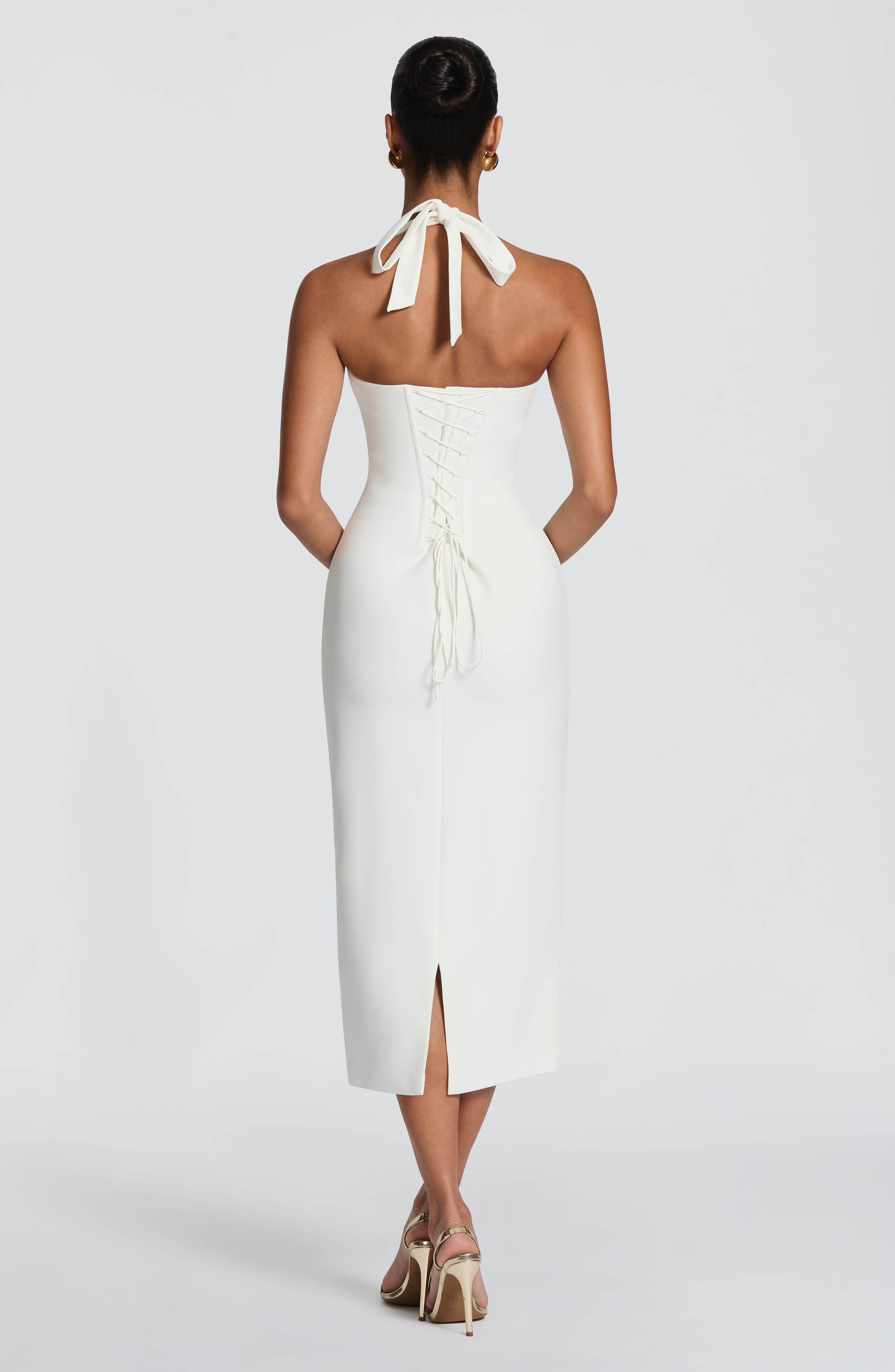 Ekru Cassia Midi Elbise
