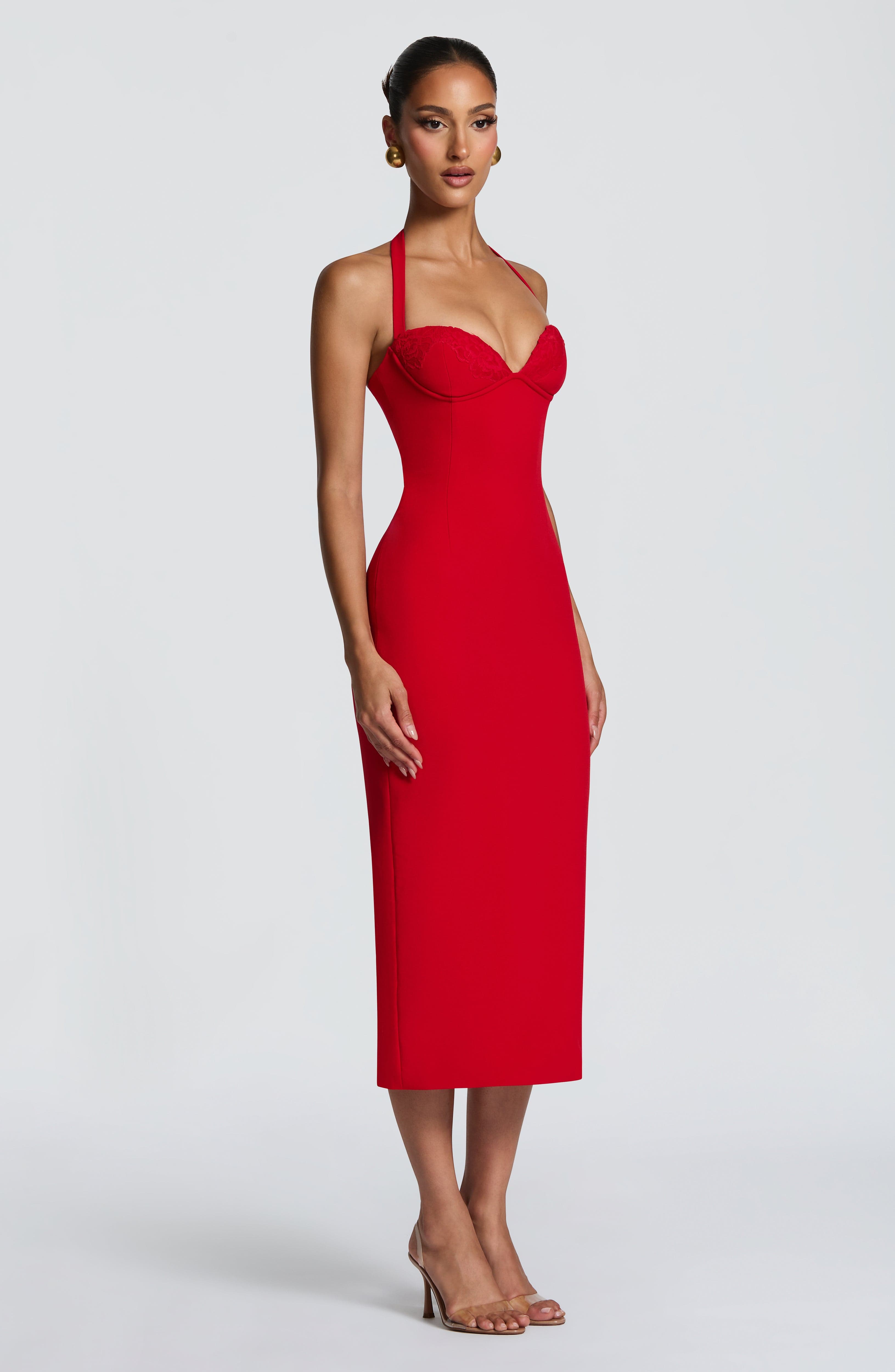 Kırmızı Cassia Midi Elbise