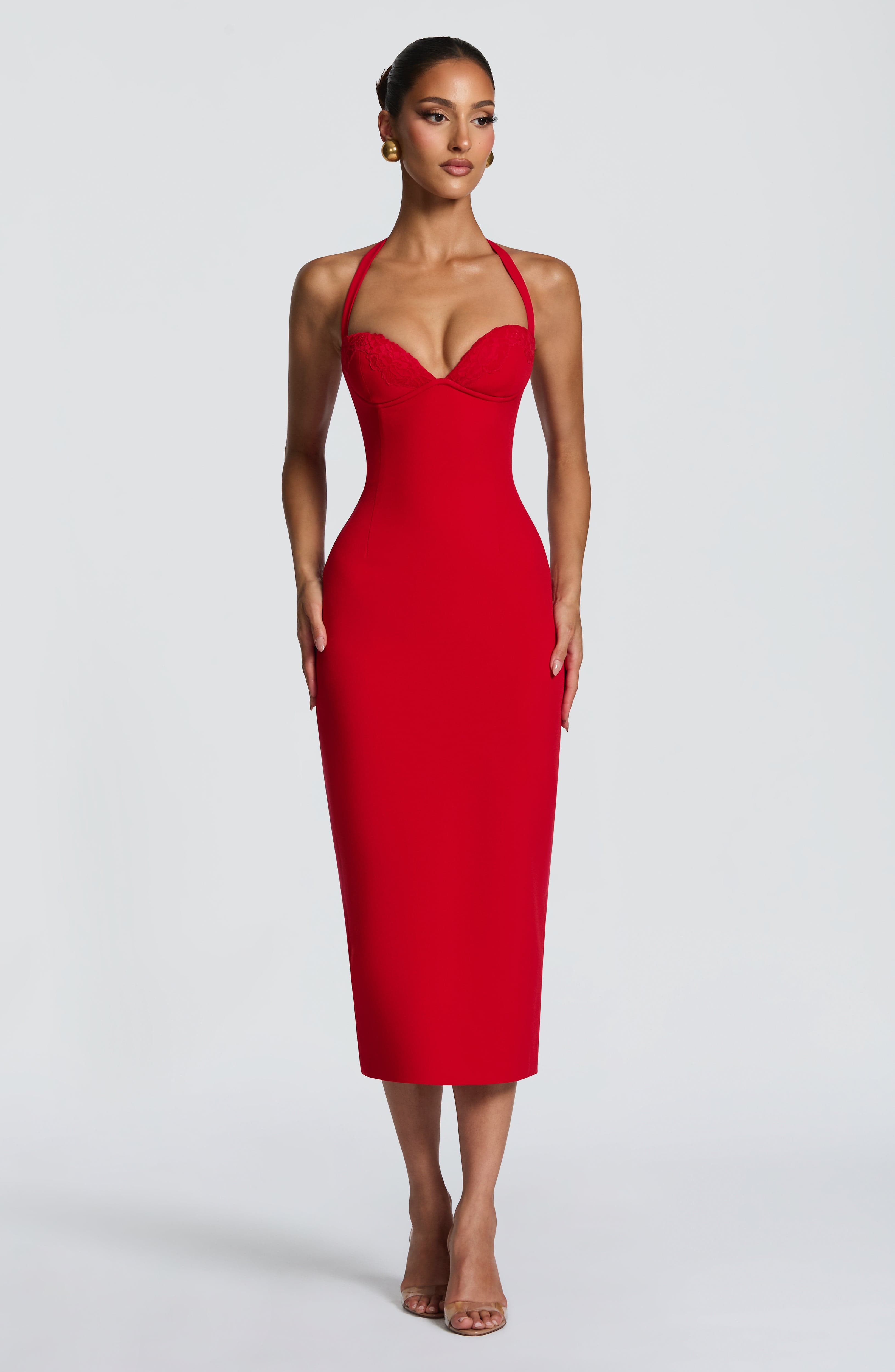 Kırmızı Cassia Midi Elbise