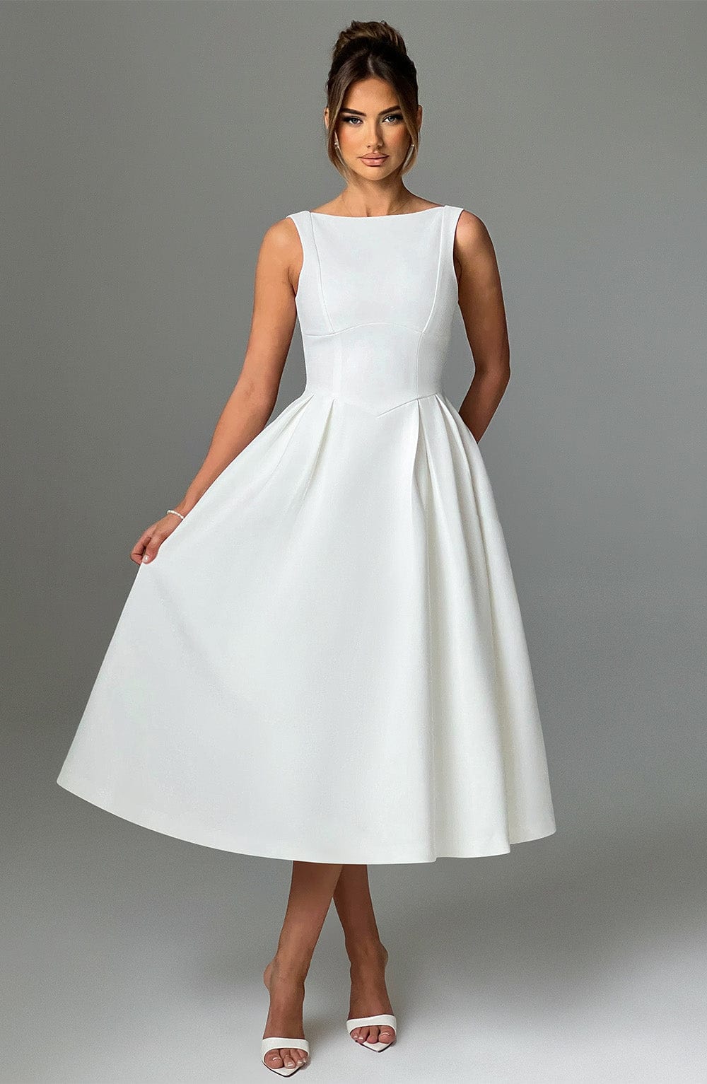Clarabella Midi Krem Elbise