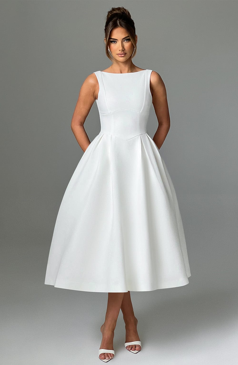 Clarabella Midi Krem Elbise