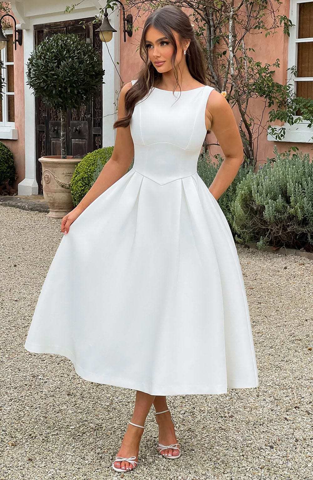 Clarabella Midi Krem Elbise