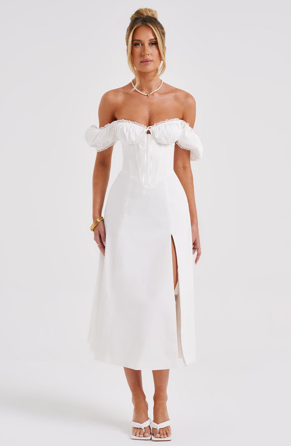 Ekru Courtney Midi Elbise