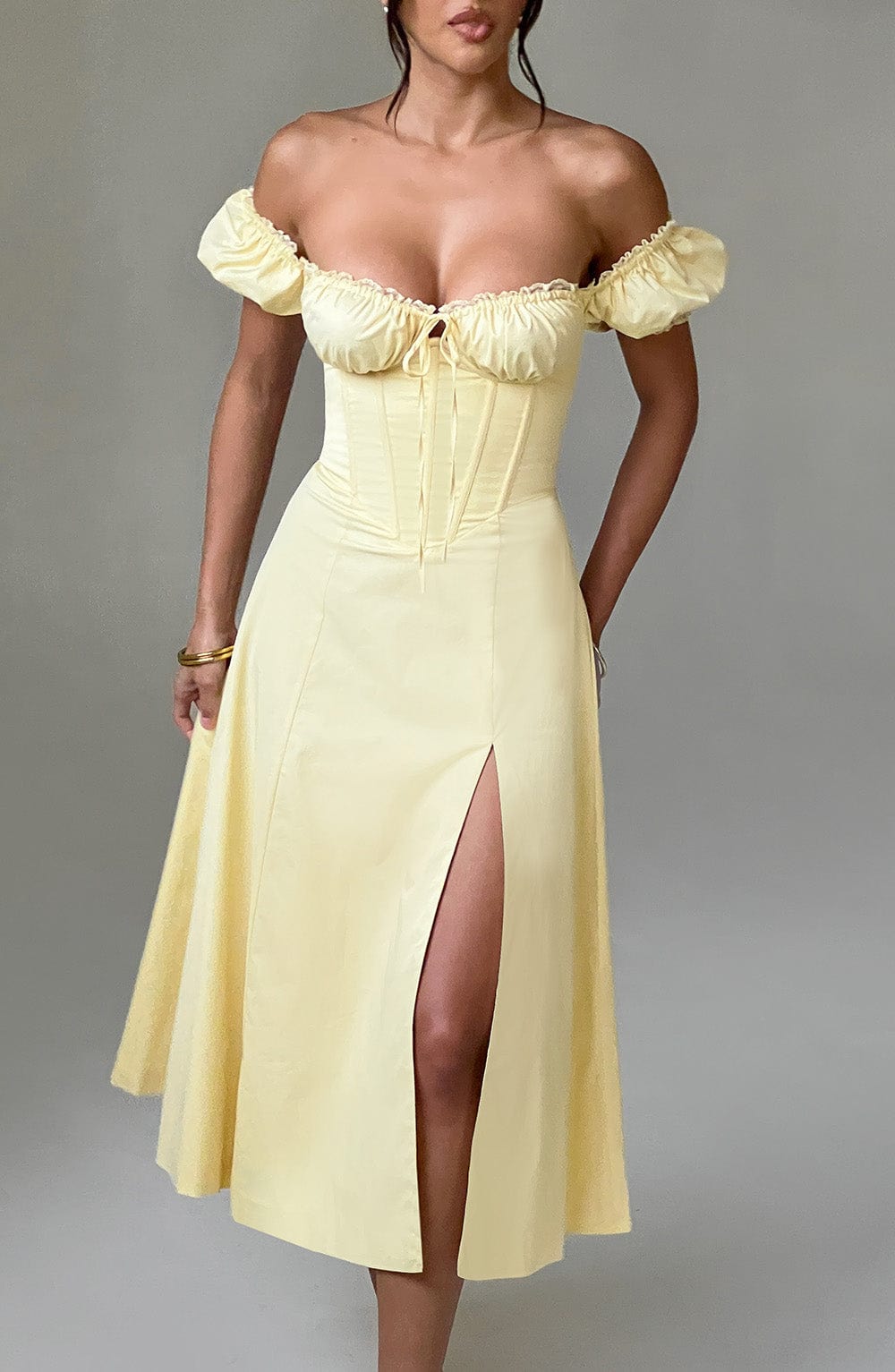 Limon Midi Elbise - Courtney Modeli