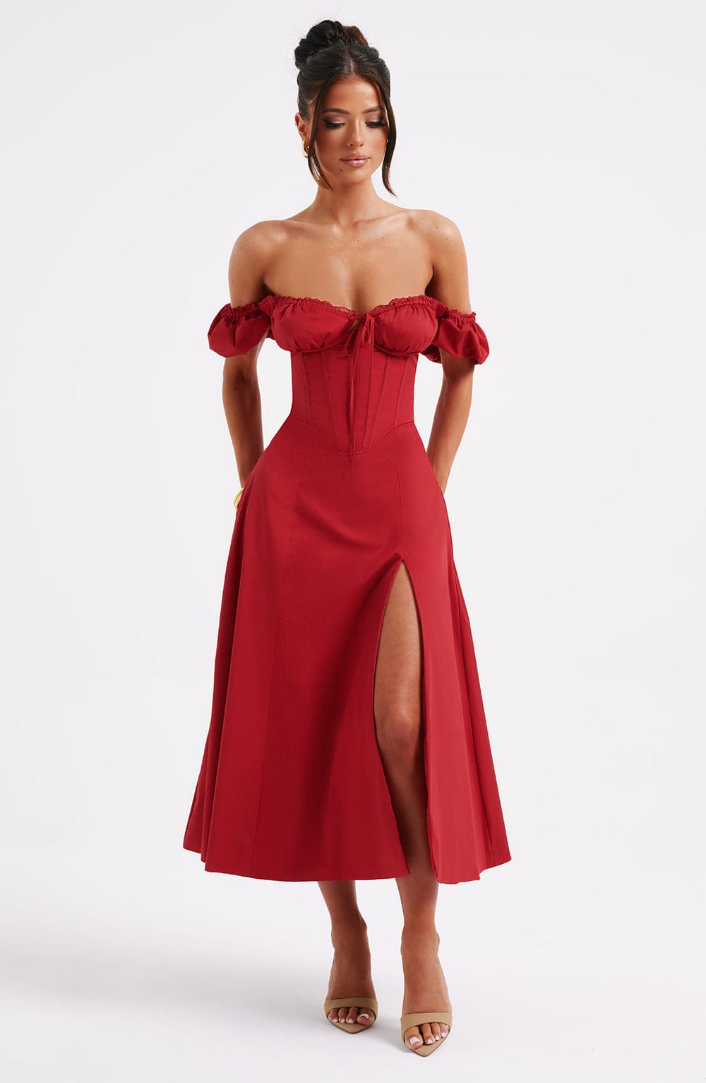 Kırmızı Courtney Midi Elbise