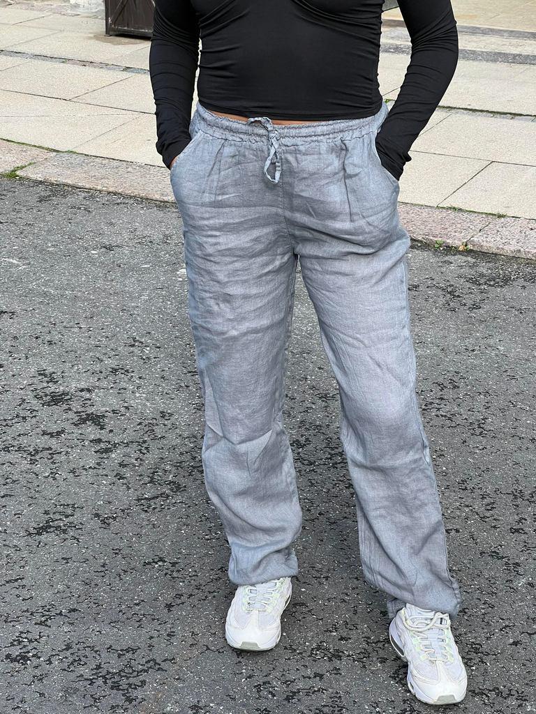 Aino Gri Keten Pantolon