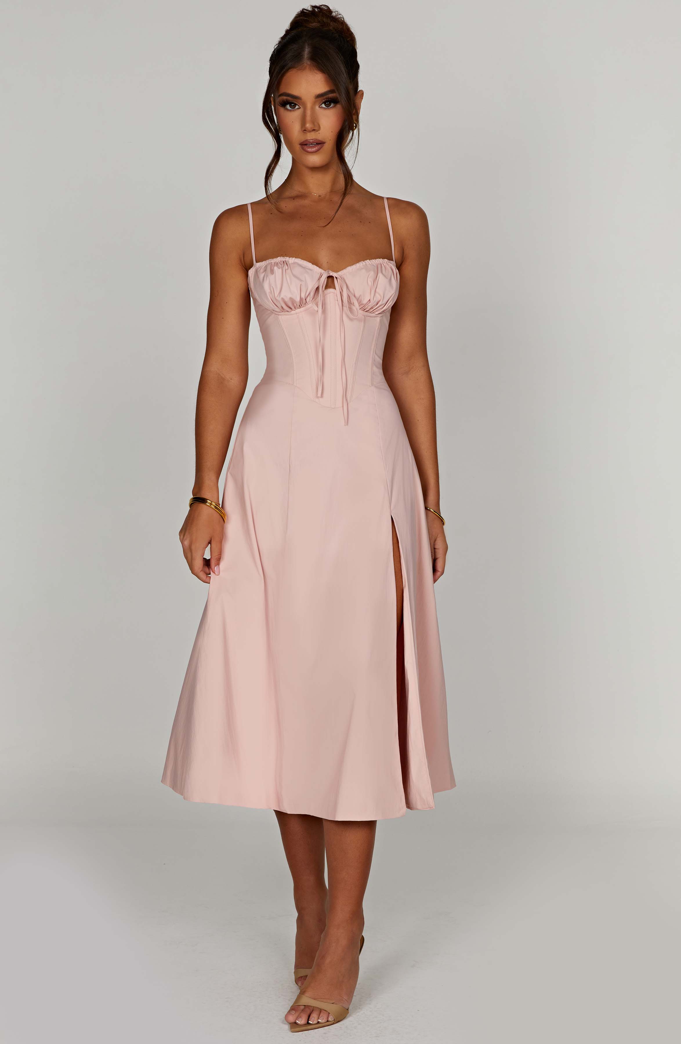 Deanna Pembe Midi Elbise