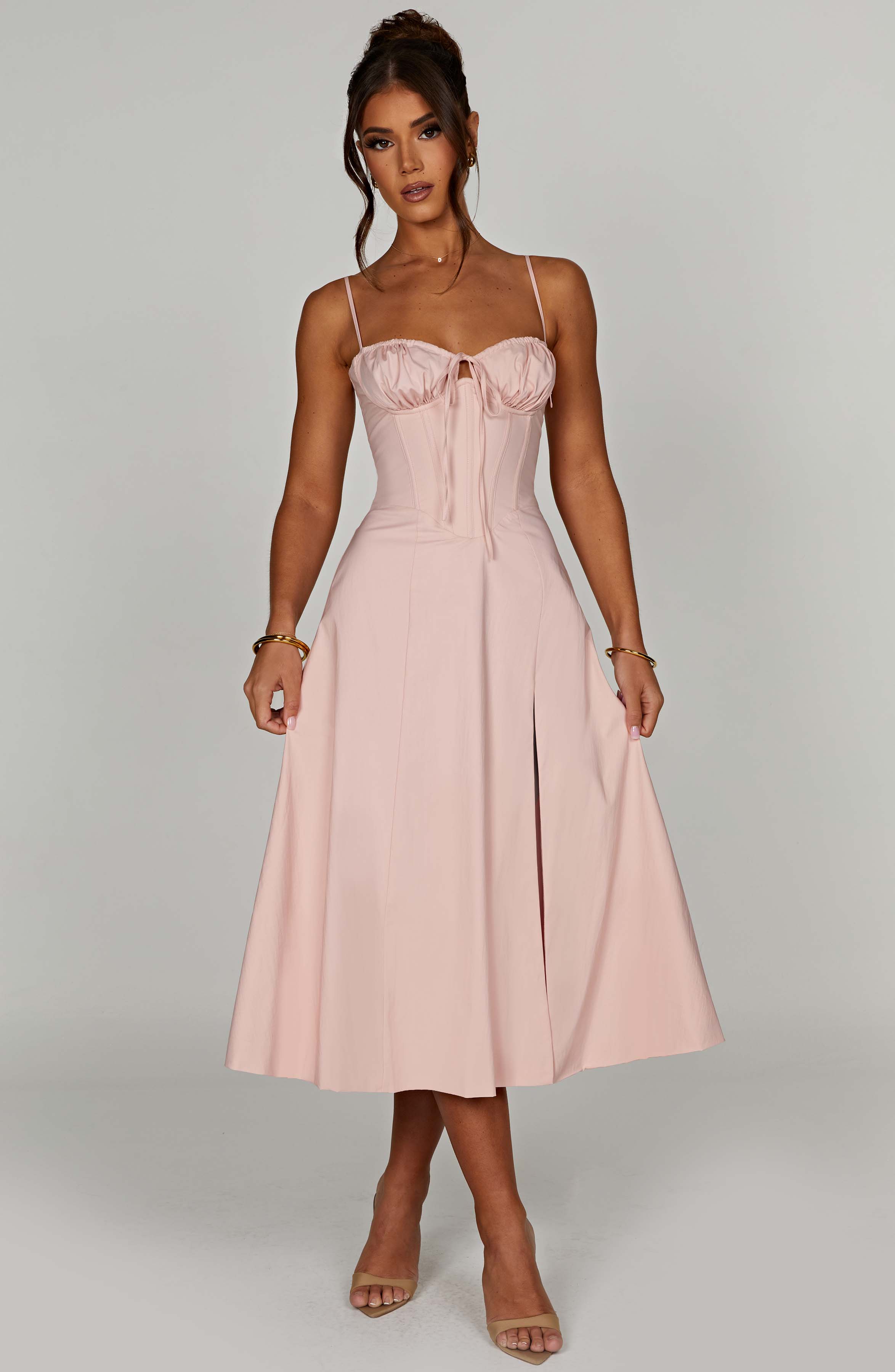Deanna Pembe Midi Elbise