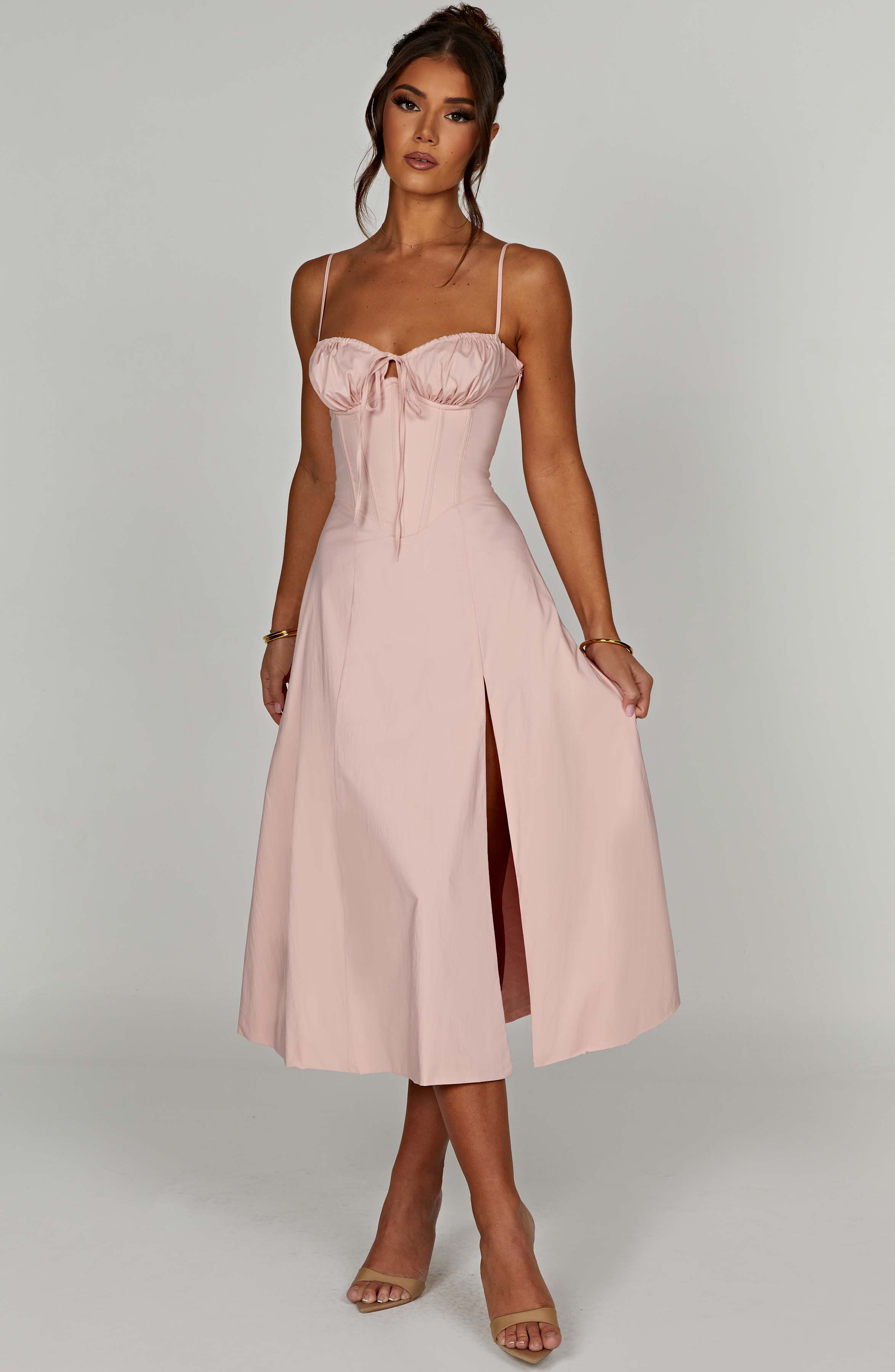Deanna Pembe Midi Elbise