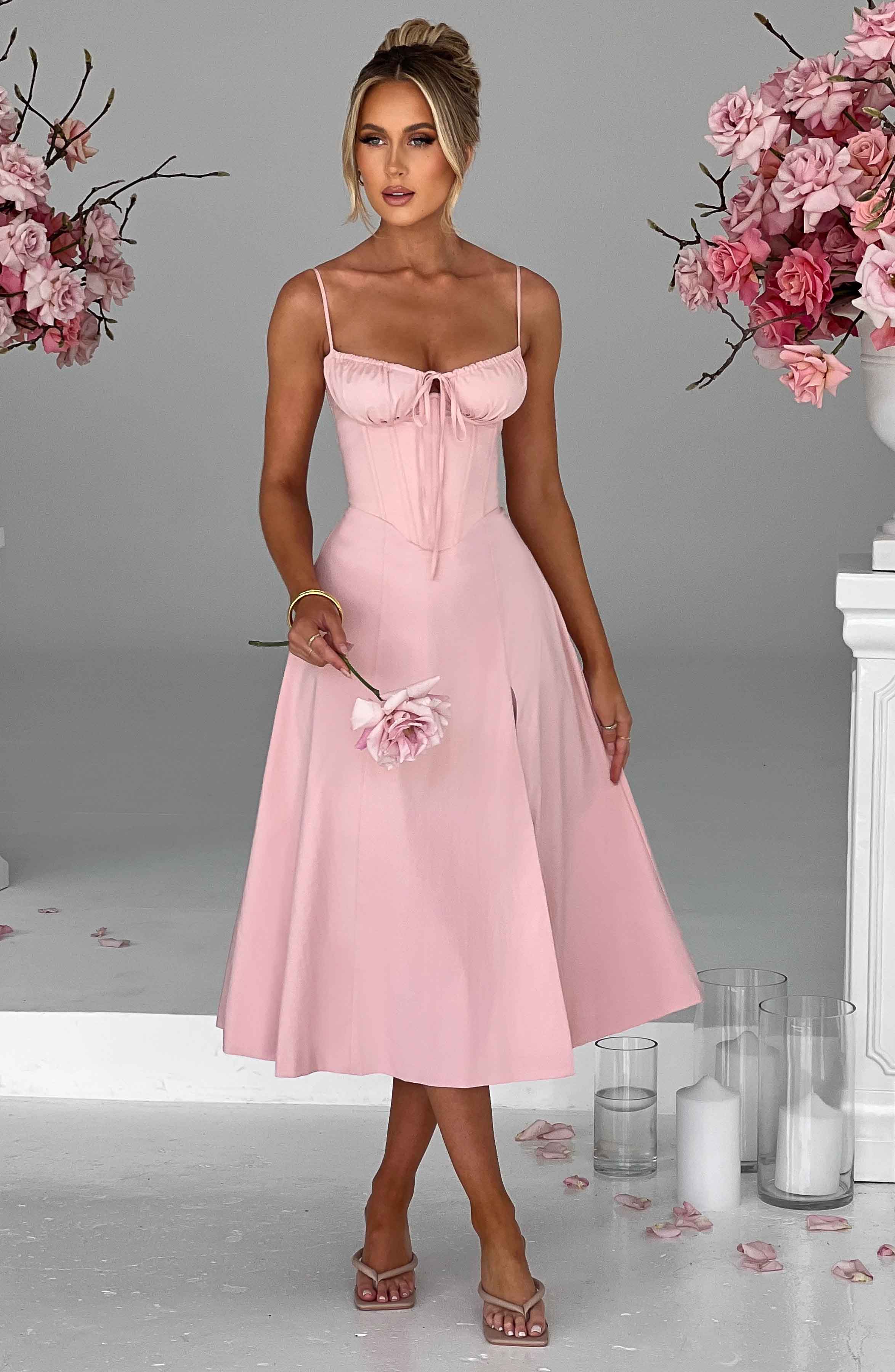 Deanna Pembe Midi Elbise