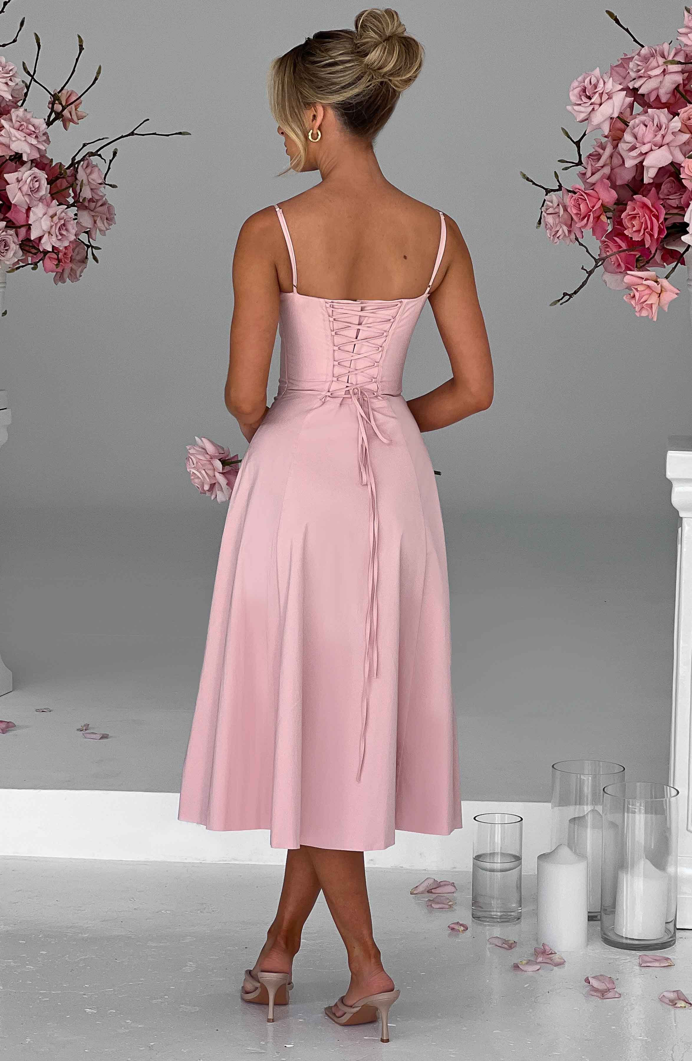 Deanna Pembe Midi Elbise
