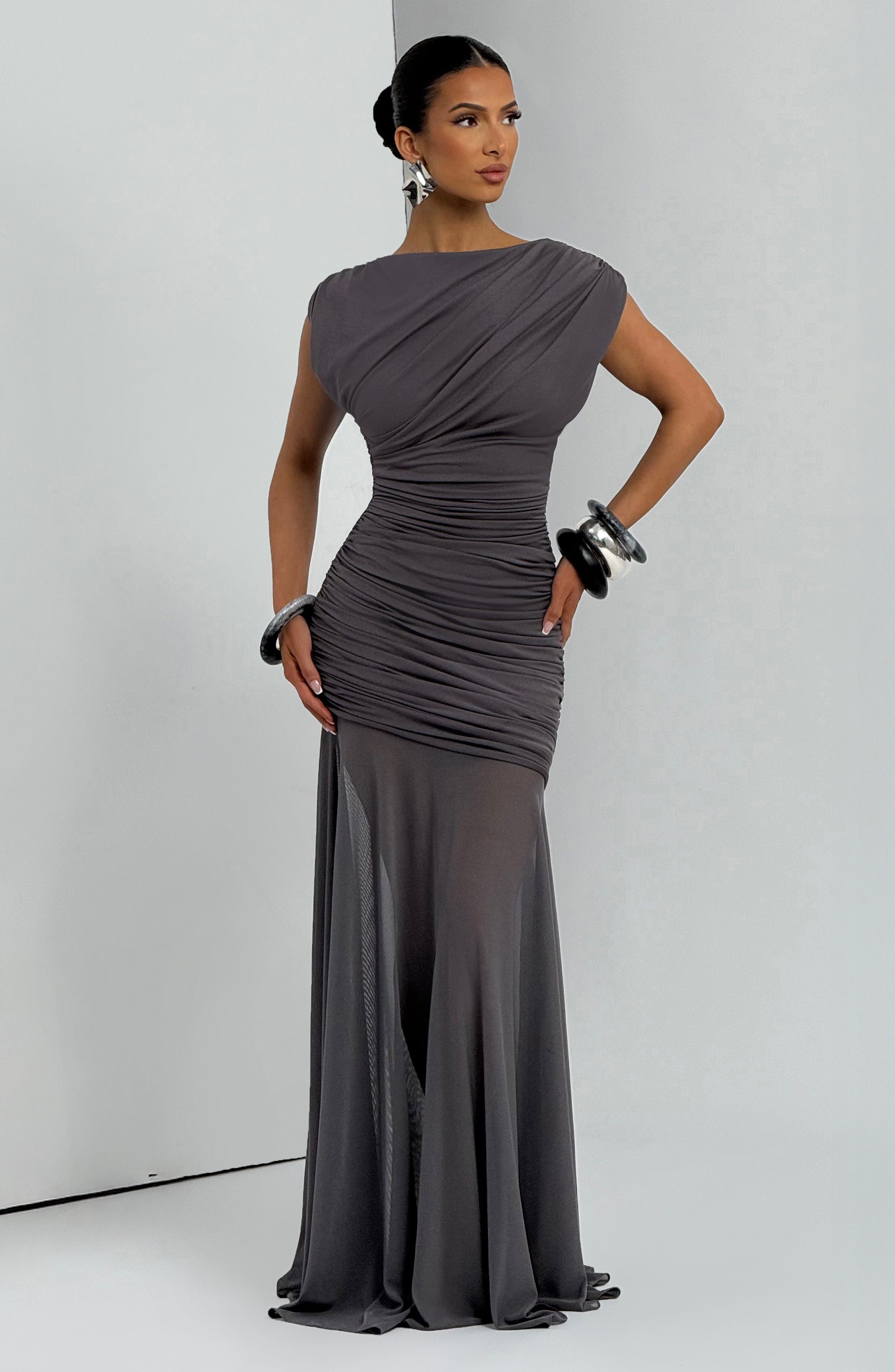 Demelza Maxi Antrasit Elbise