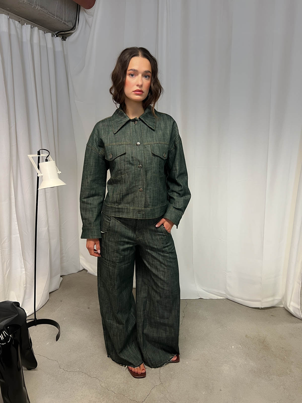 Olivina Denim Ceket - Mavi-Yeşil