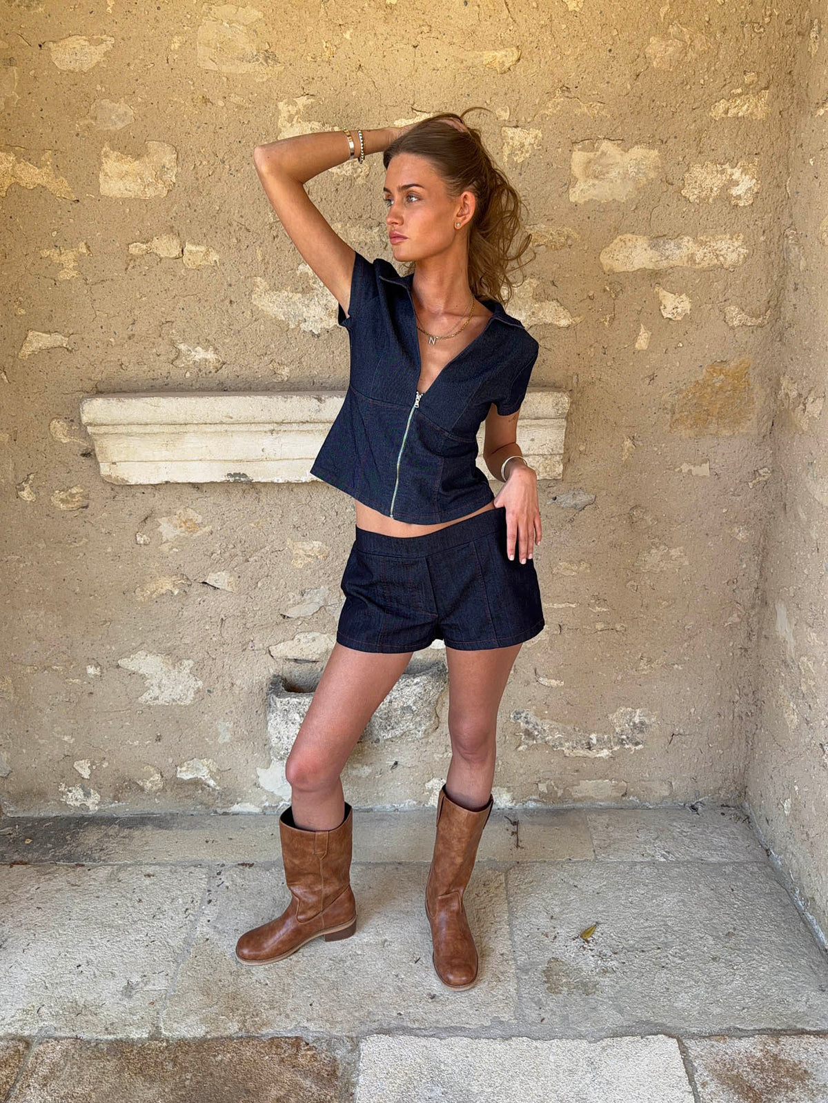 Helina Koyu Denim Şort
