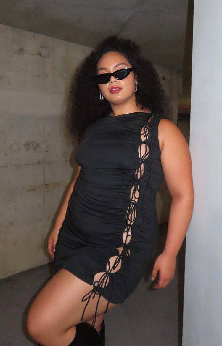 Diva Siyah Yandan Bağlamalı Mini Elbise