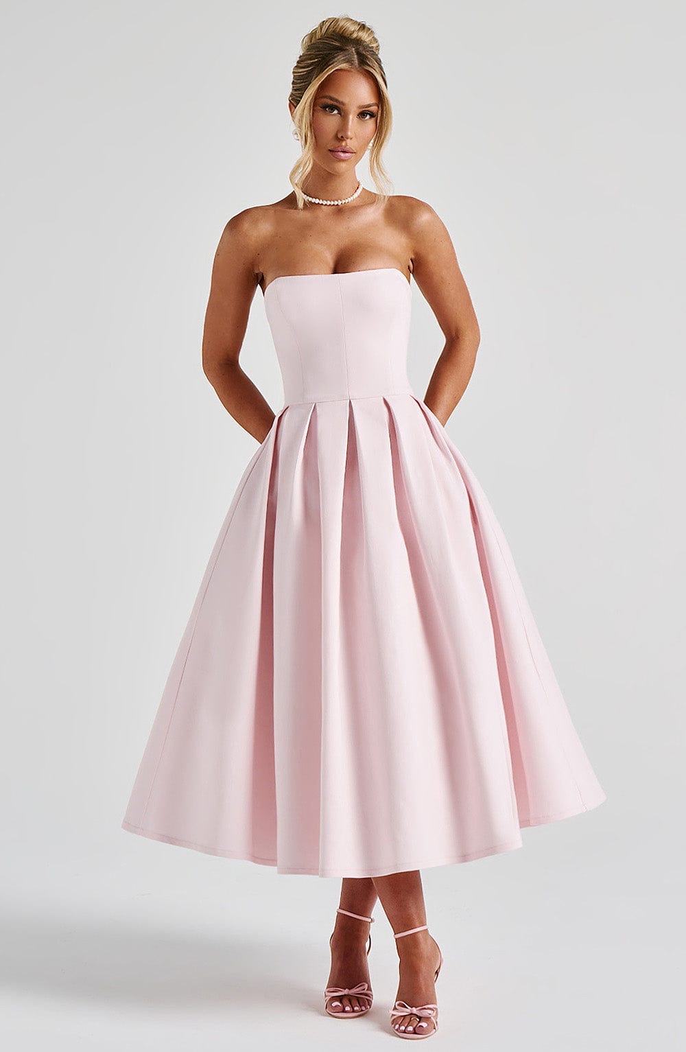 Edith Pembe Midi Elbise