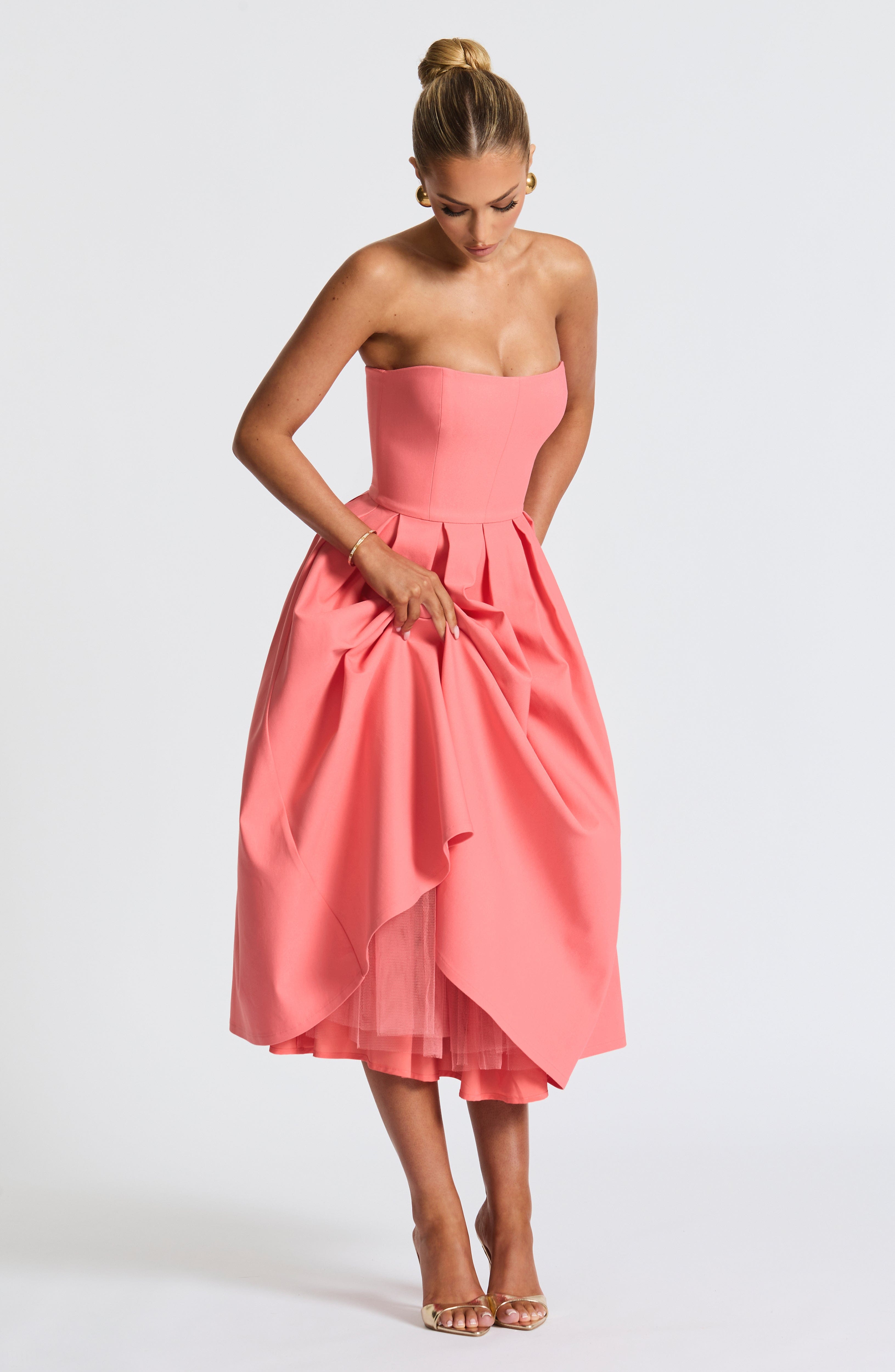 Mercan Pembe Edith Midi Elbise