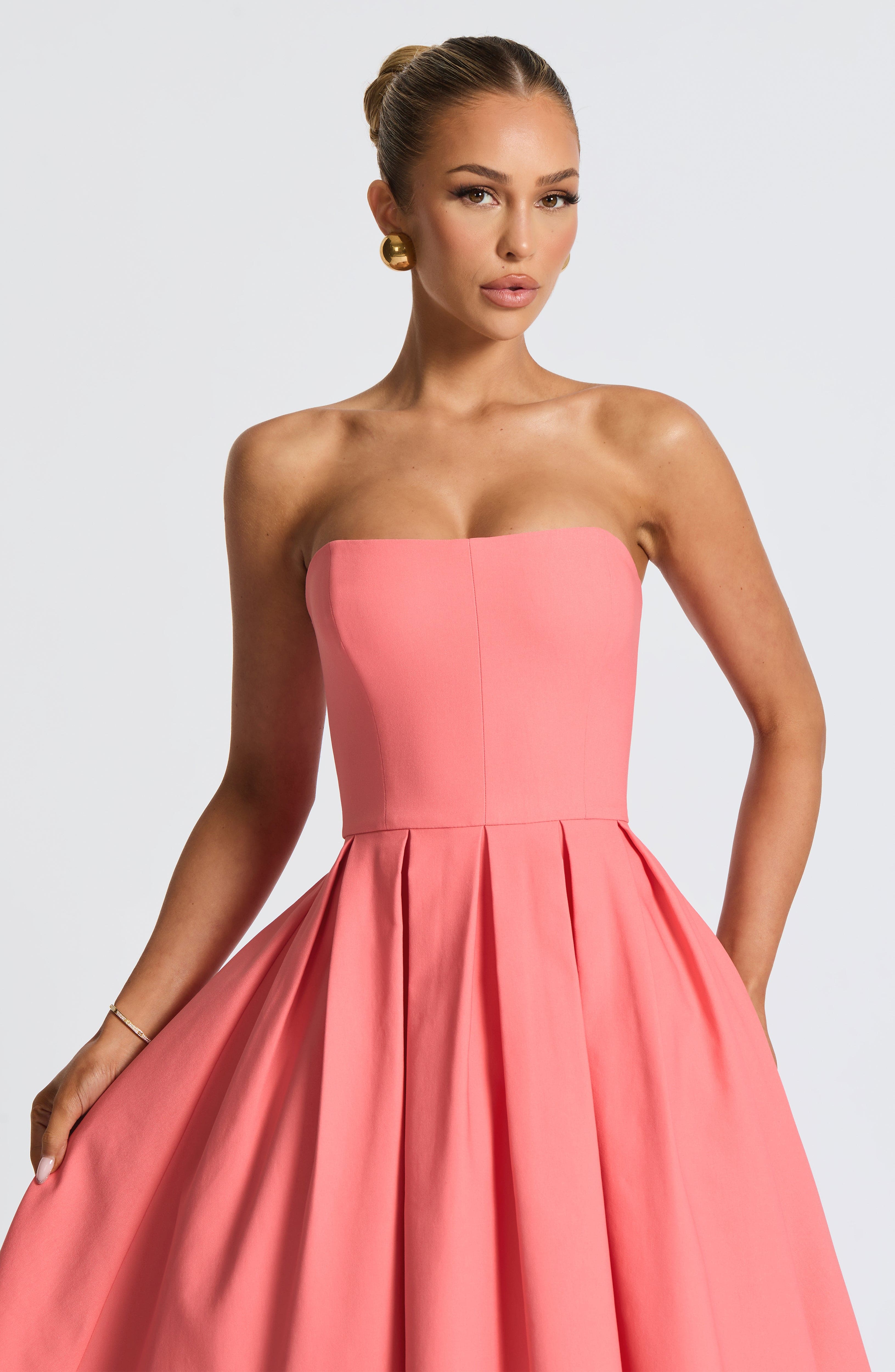 Mercan Pembe Edith Midi Elbise