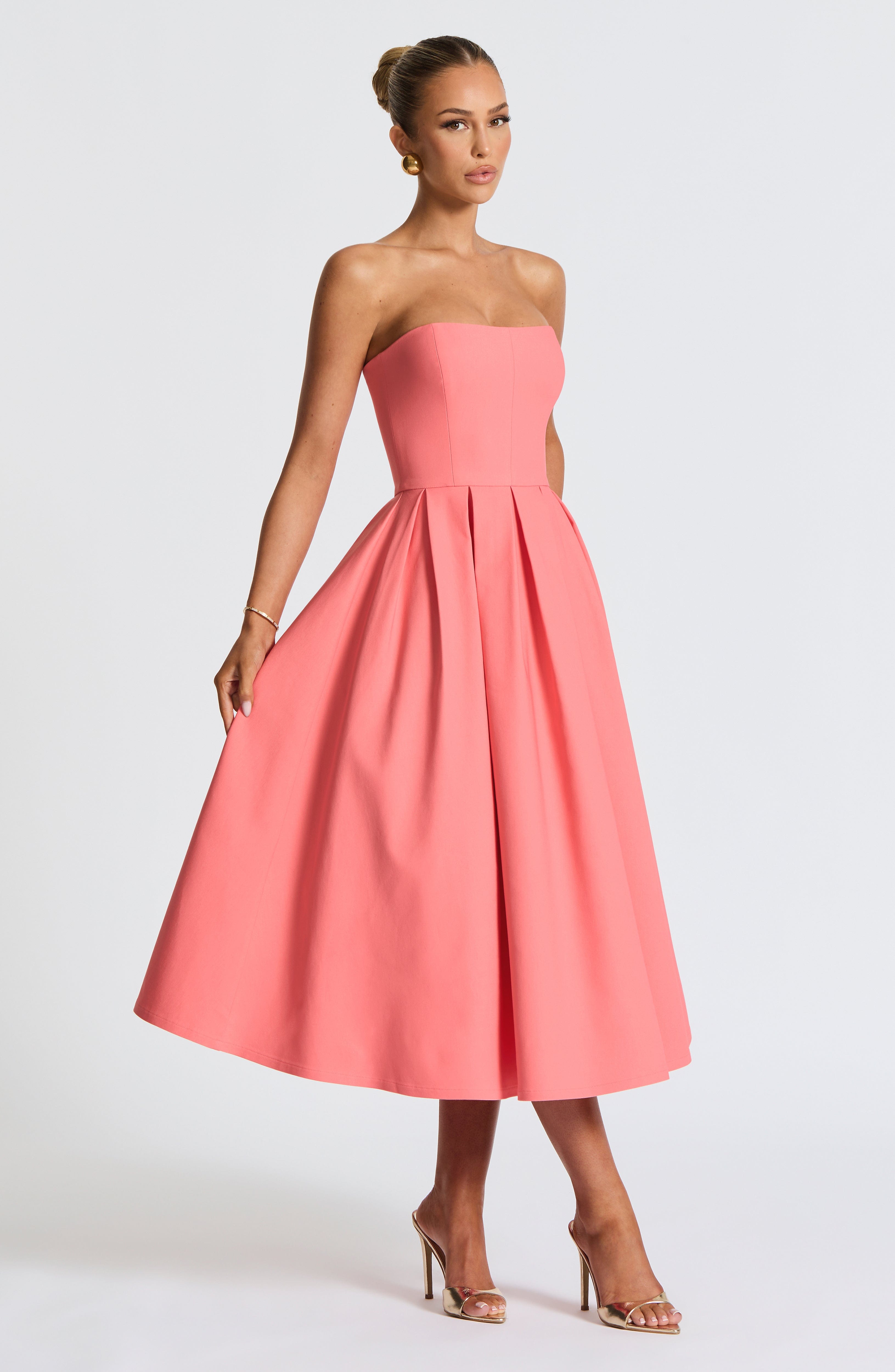 Mercan Pembe Edith Midi Elbise