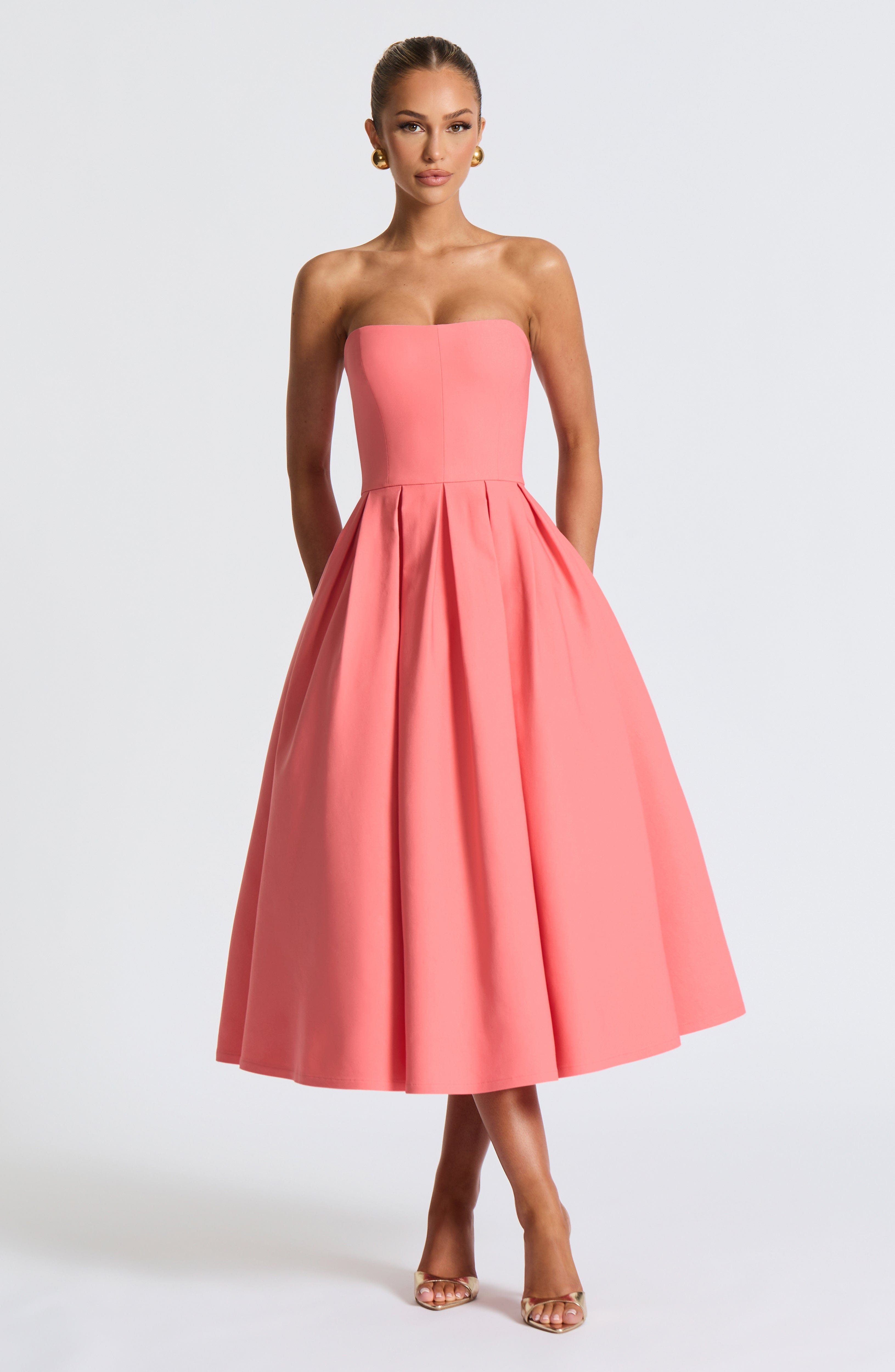 Mercan Pembe Edith Midi Elbise