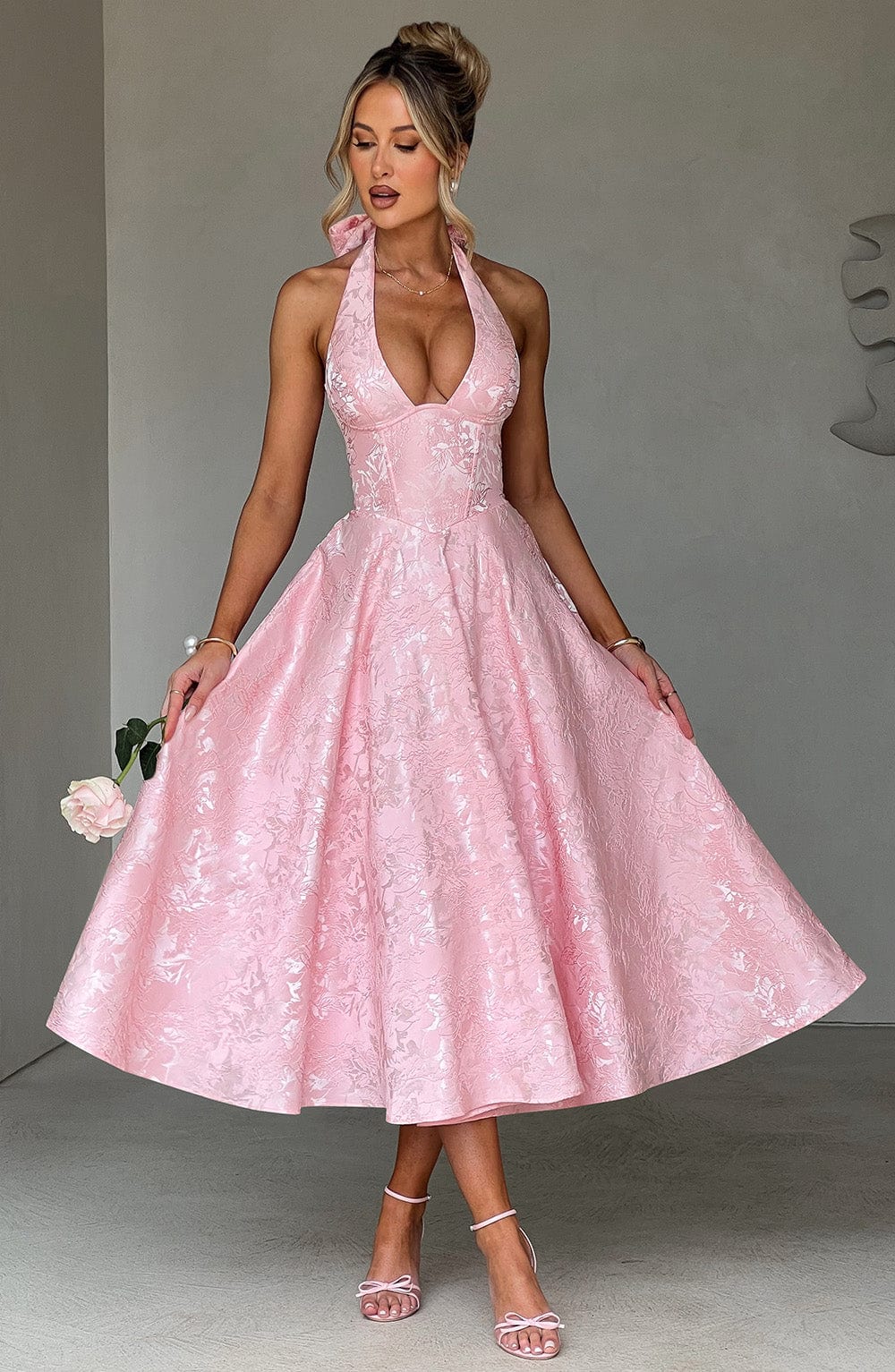 Effie Pembe Midi Elbise