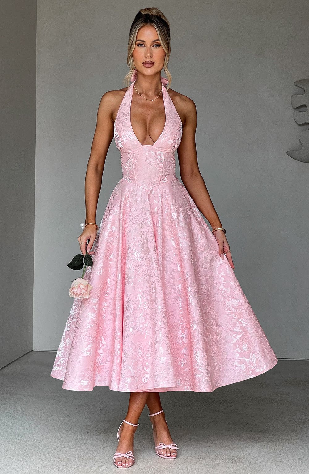 Effie Pembe Midi Elbise