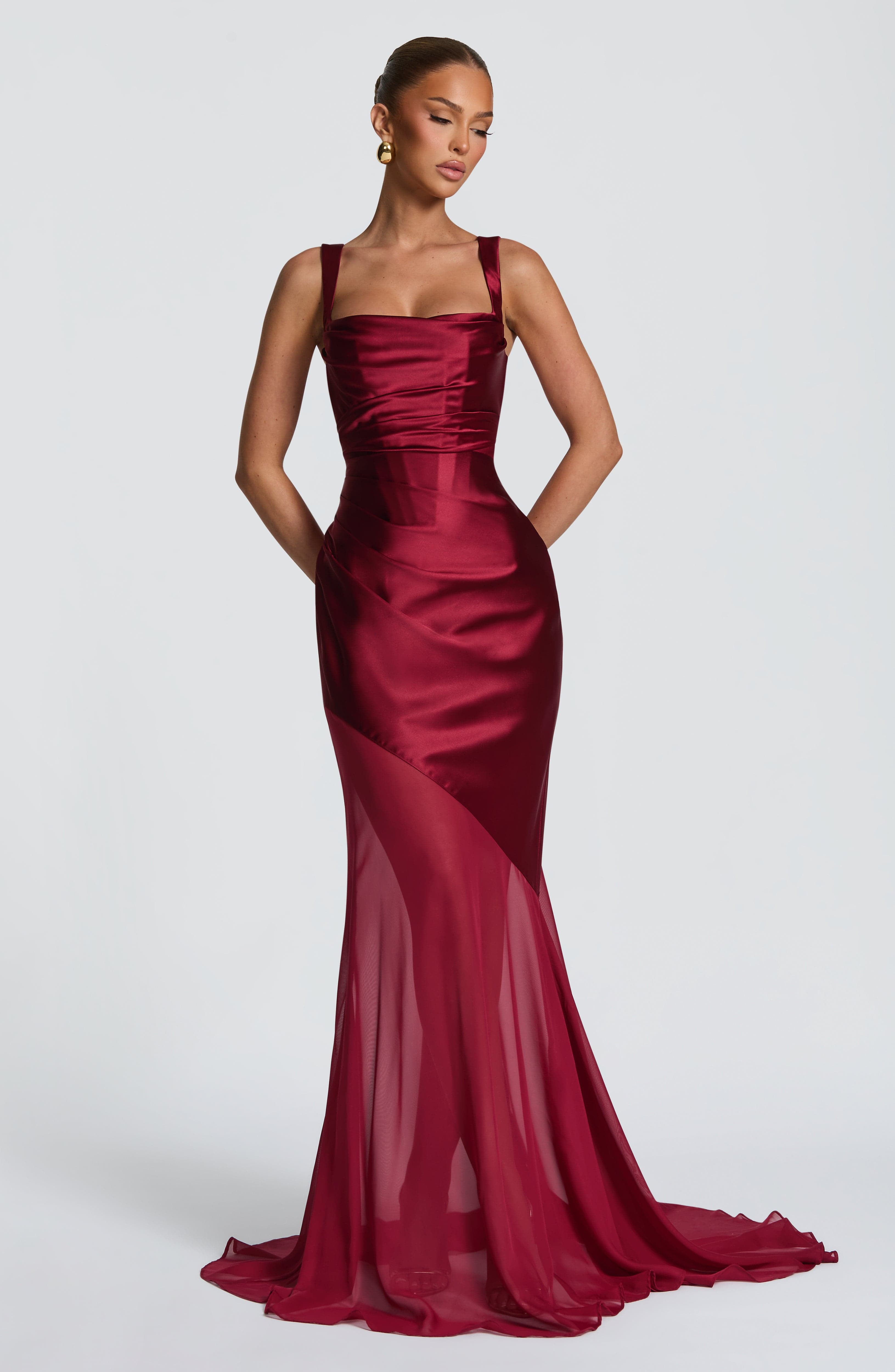 Bordo Eliza Maxi Elbise